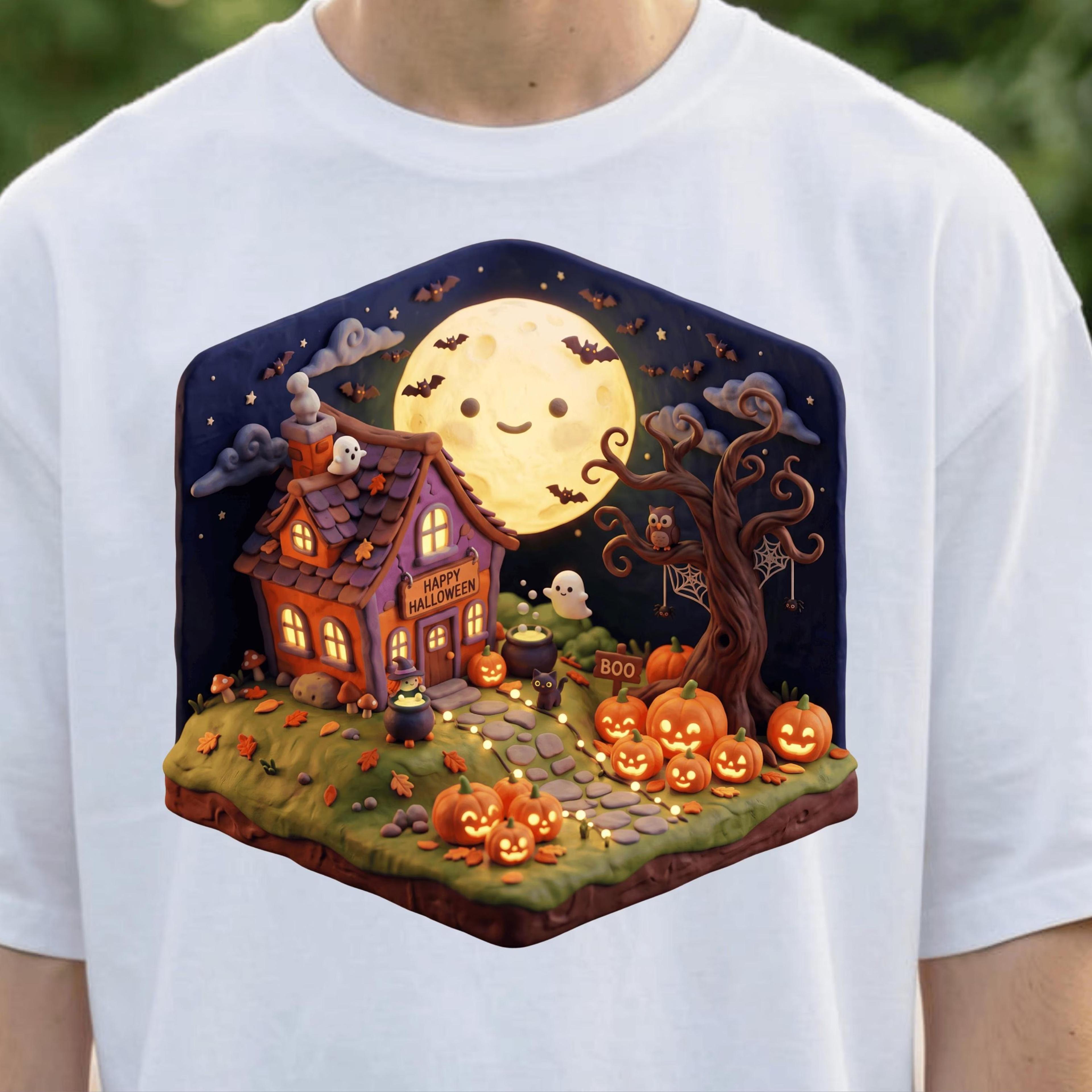 cute halloween shirt 3d pumpkin ghost moon house graphic tee unisex