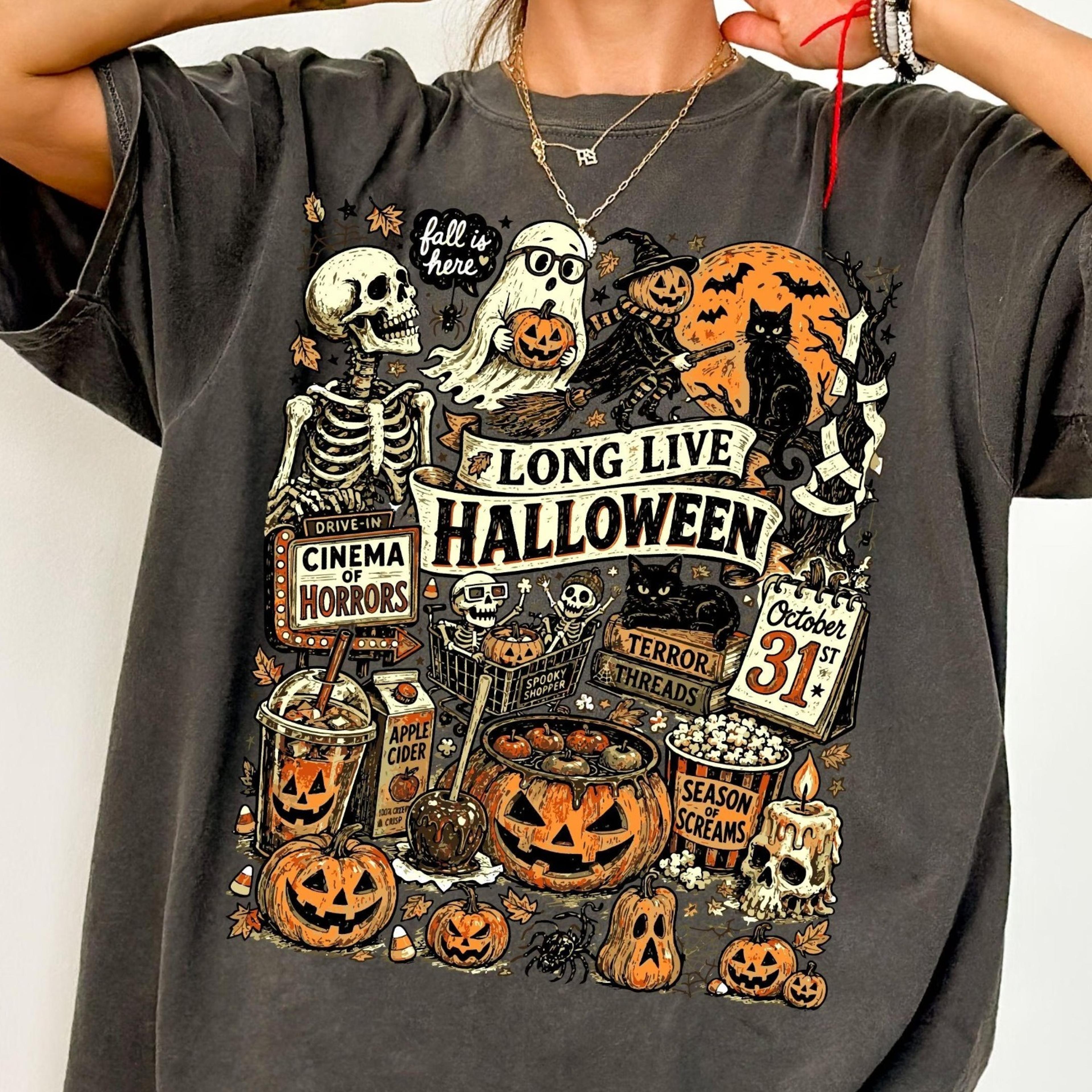retro long live halloween shirt | spooky season tshirt | vintage skeleton ghost pumpkin shirt tee