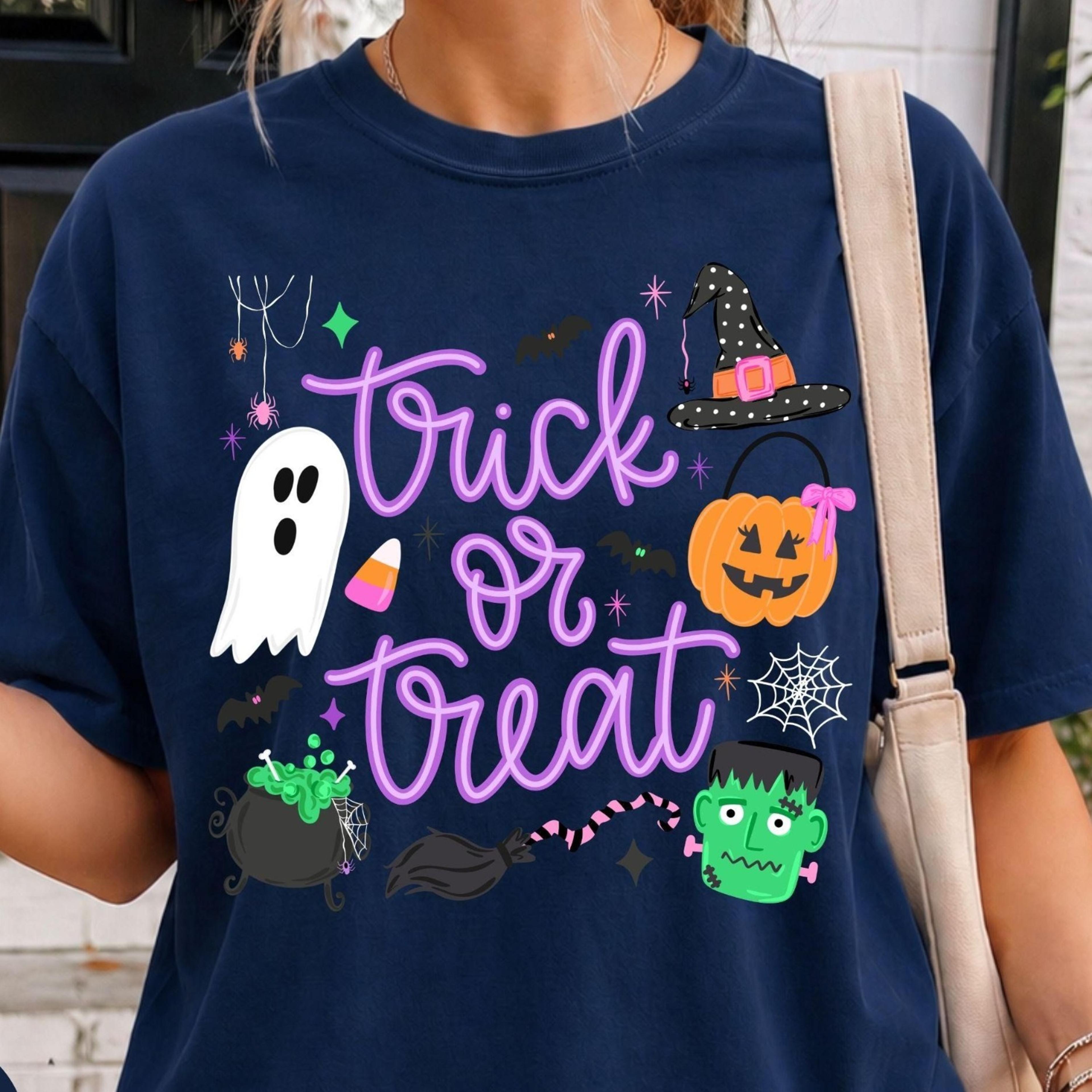 trick or treat halloween shirt | ghost witch pumpkin tshirt | retro halloween graphic shirt