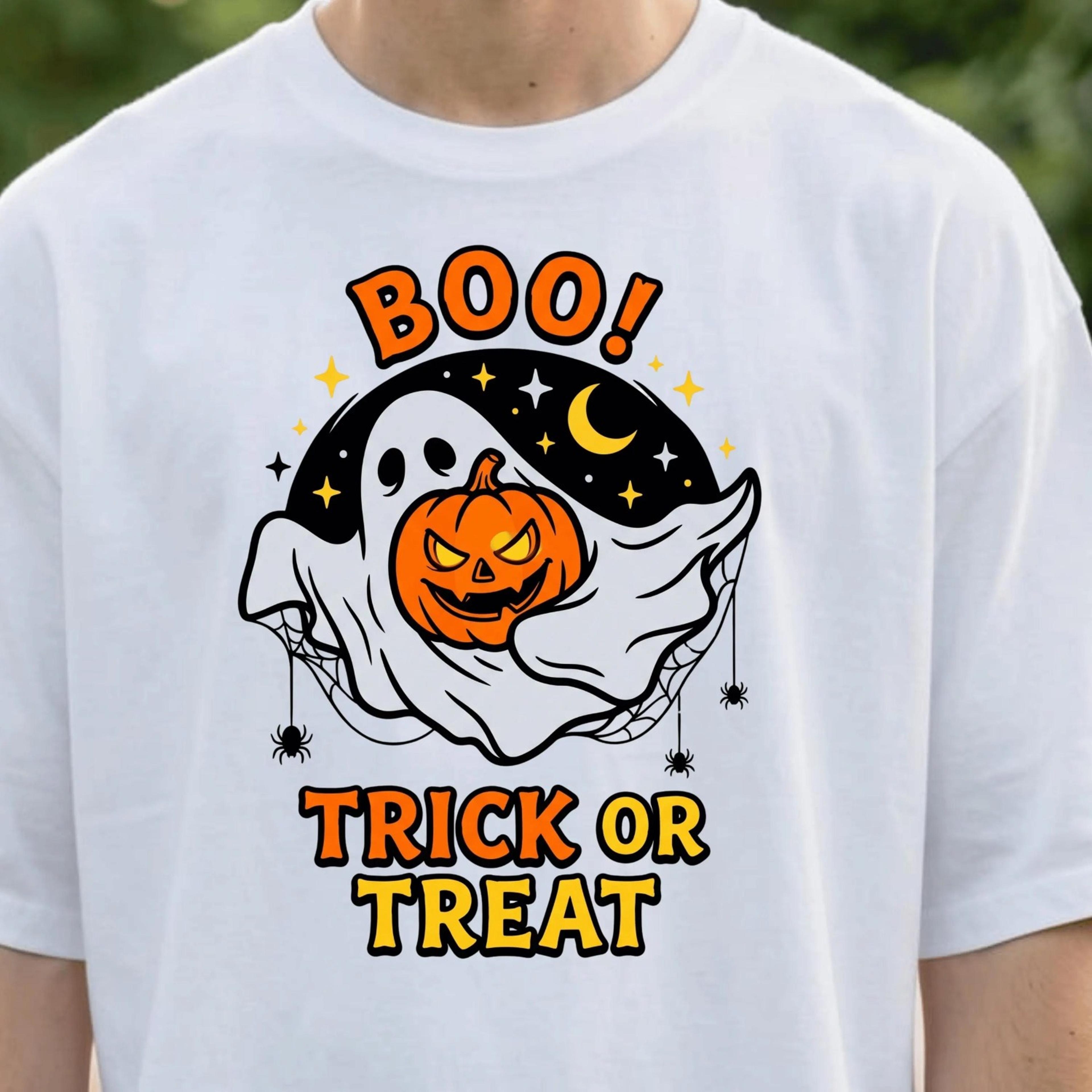 boo trick or treat halloween shirt, ghost pumpkin graphic tee, funny halloween t-shirt unisex, sizes