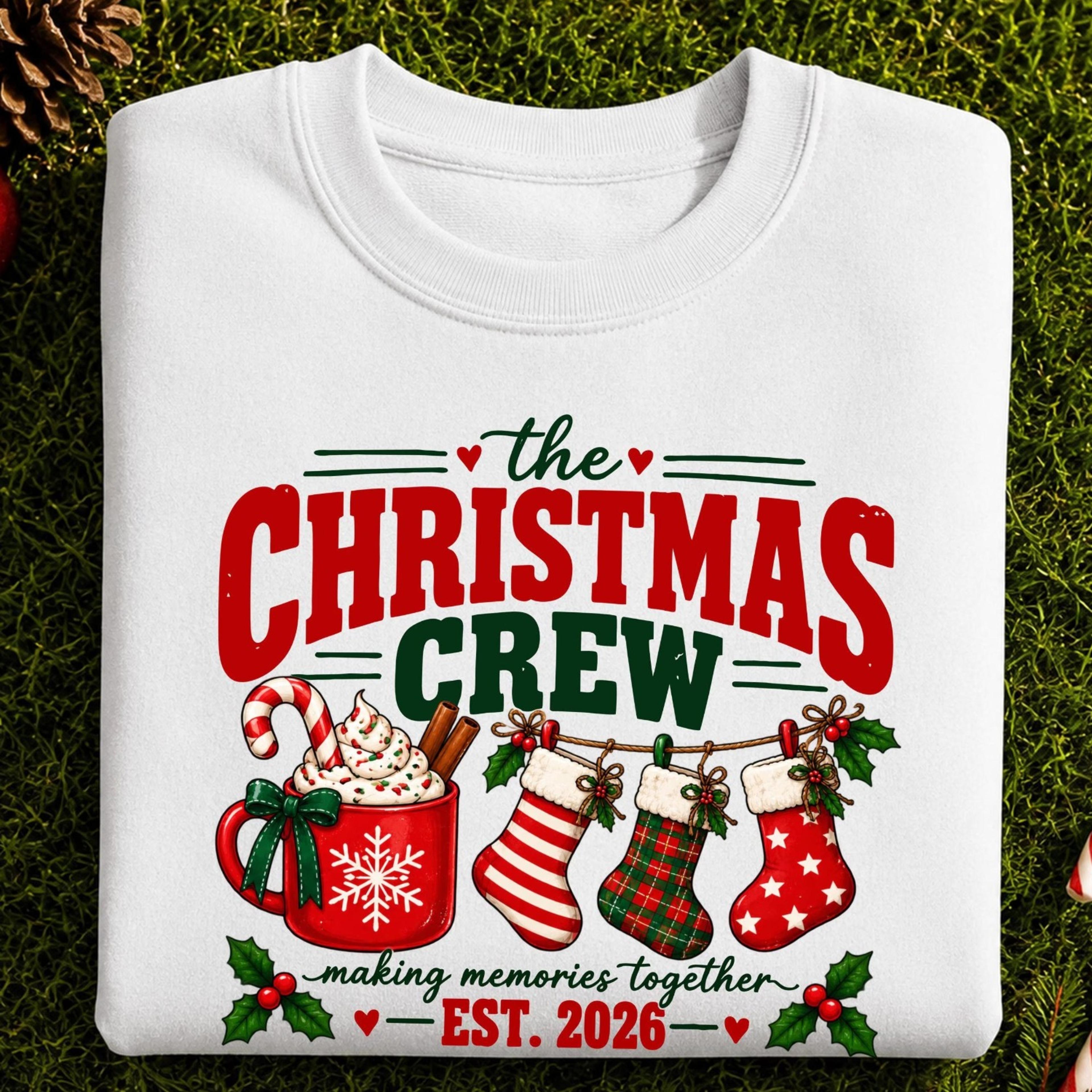 the christmas crew sweatshirt, matching christmas sweatshirt, candy cane hot cocoa sweater