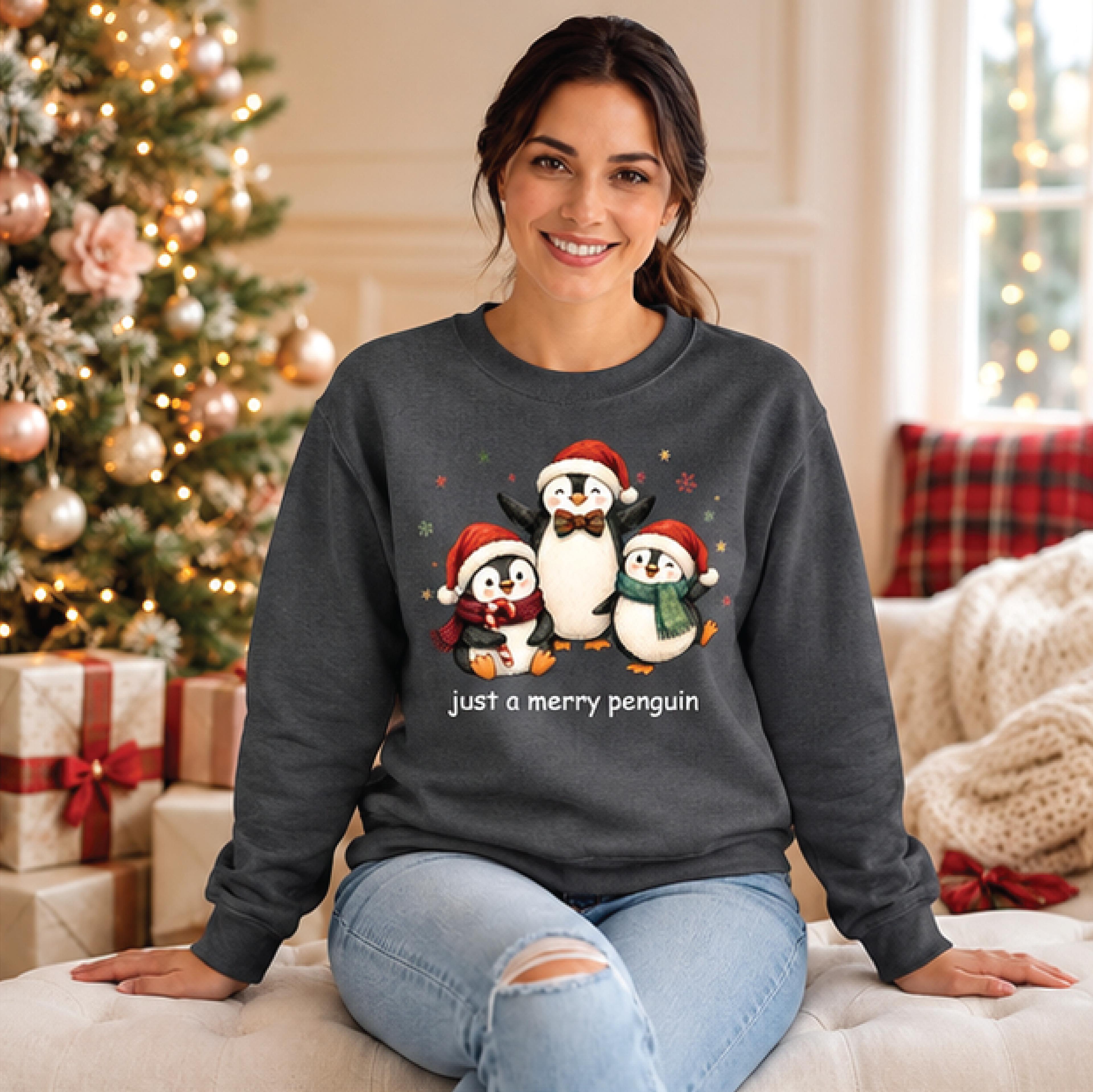 merry penguin christmas sweatshirt cute penguin holiday sweater funny xmas jumper winter animal gift for penguin lovers