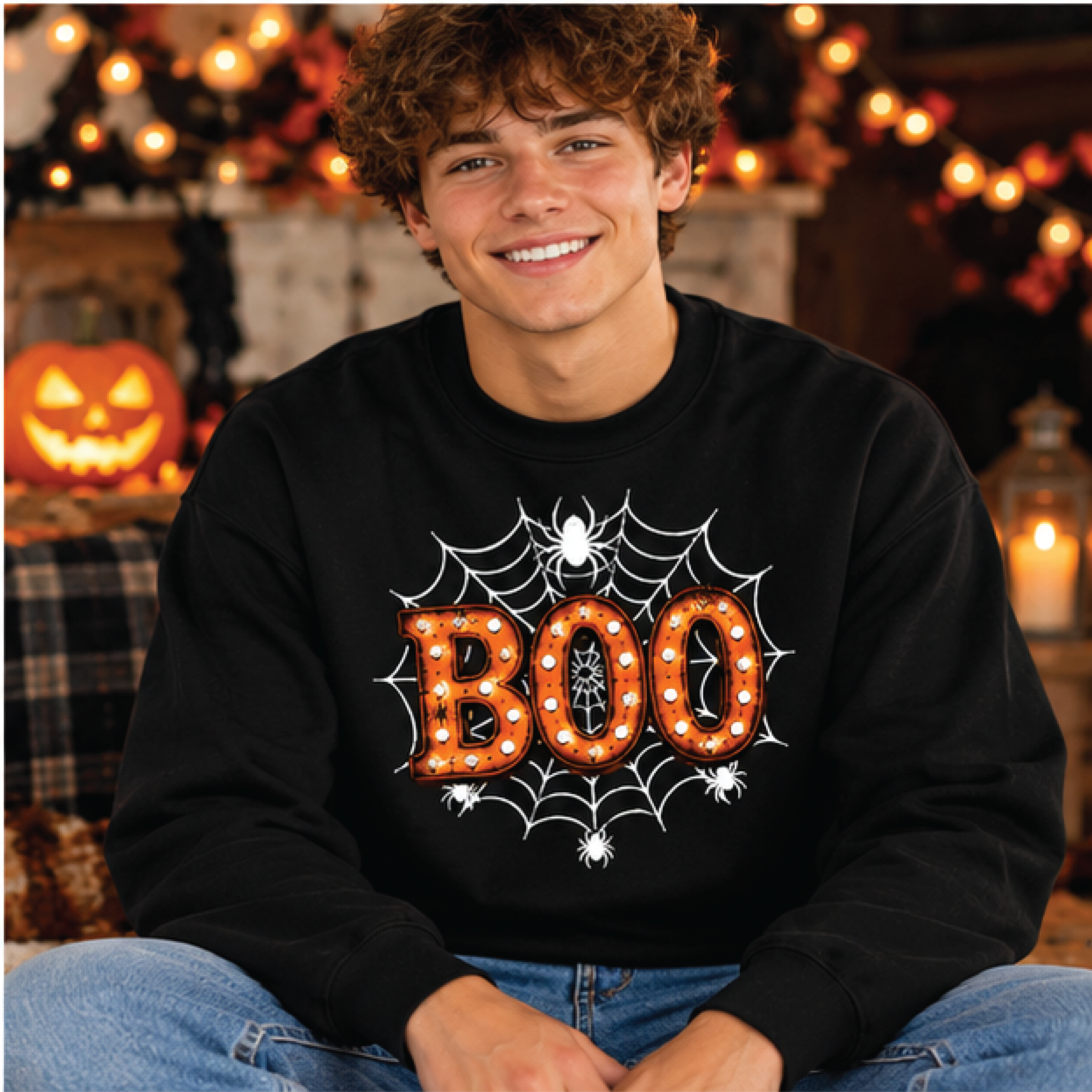 boo halloween sweatshirt spooky spider web sweater cute halloween jumper fall pumpkin season gift for halloween lovers