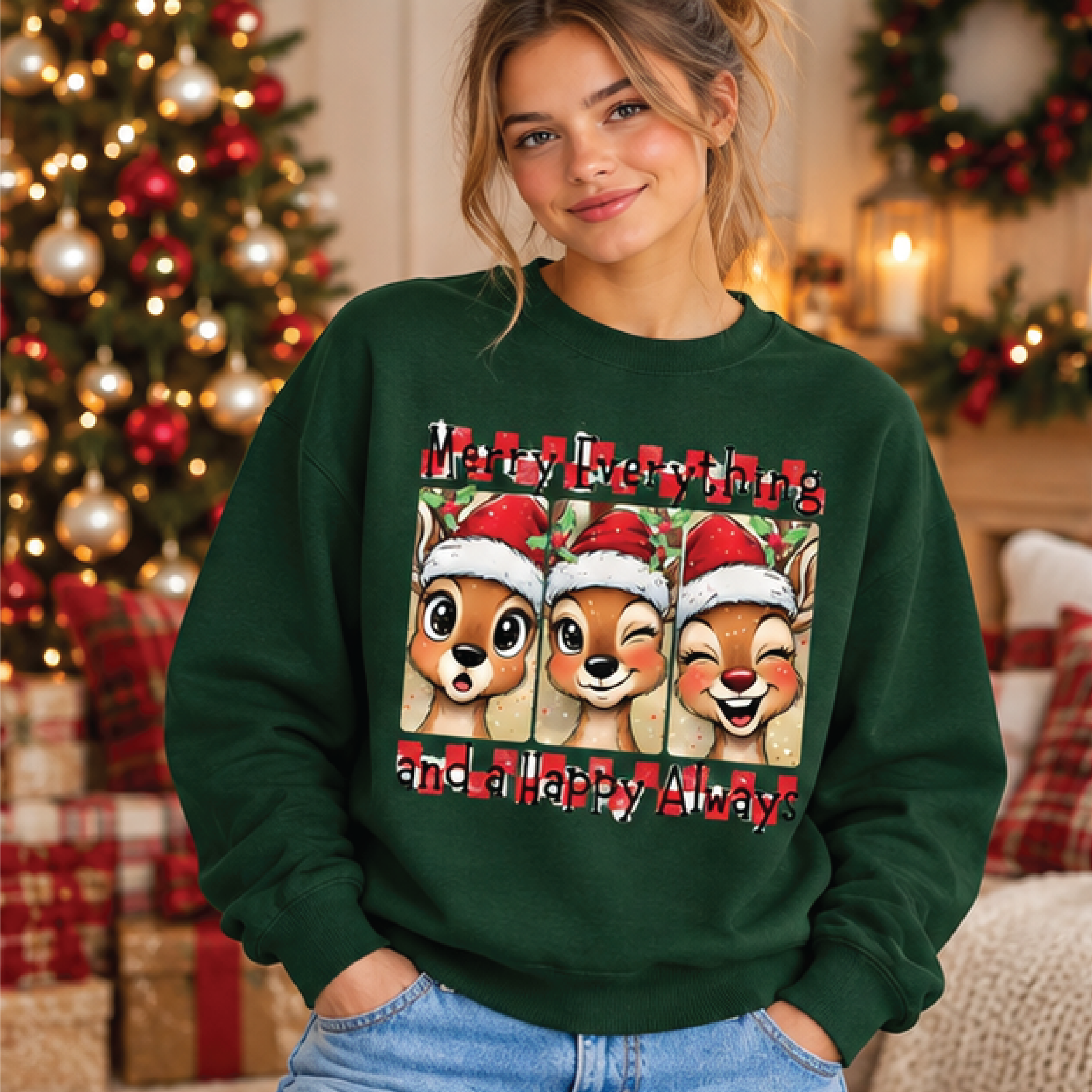 merry everything reindeer christmas sweatshirt cute holiday sweater festive deer xmas jumper christmas gift for her