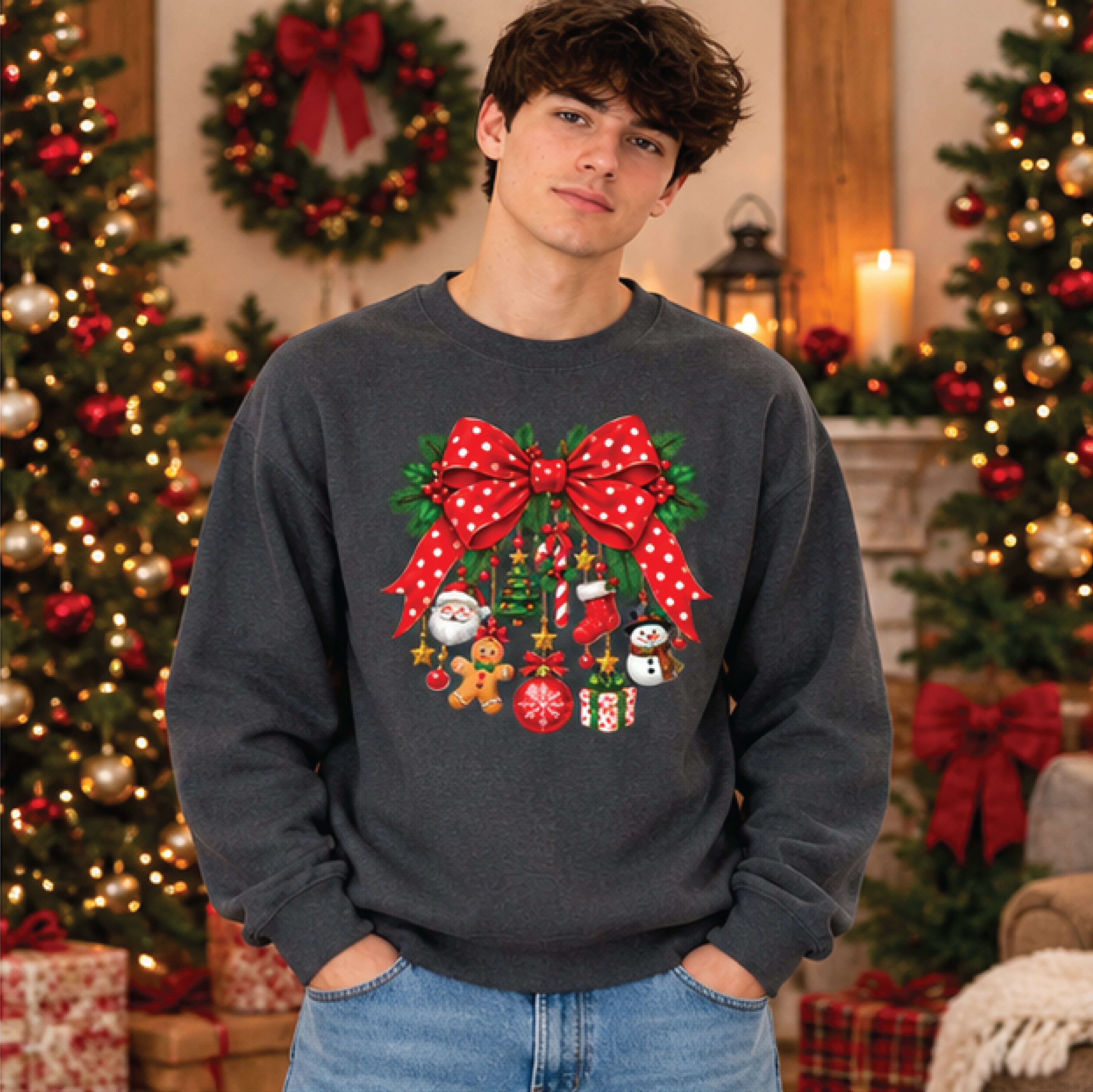 christmas bow sweatshirt coquette holiday sweater cute xmas ornament jumper festive christmas gift cozy winter outfit
