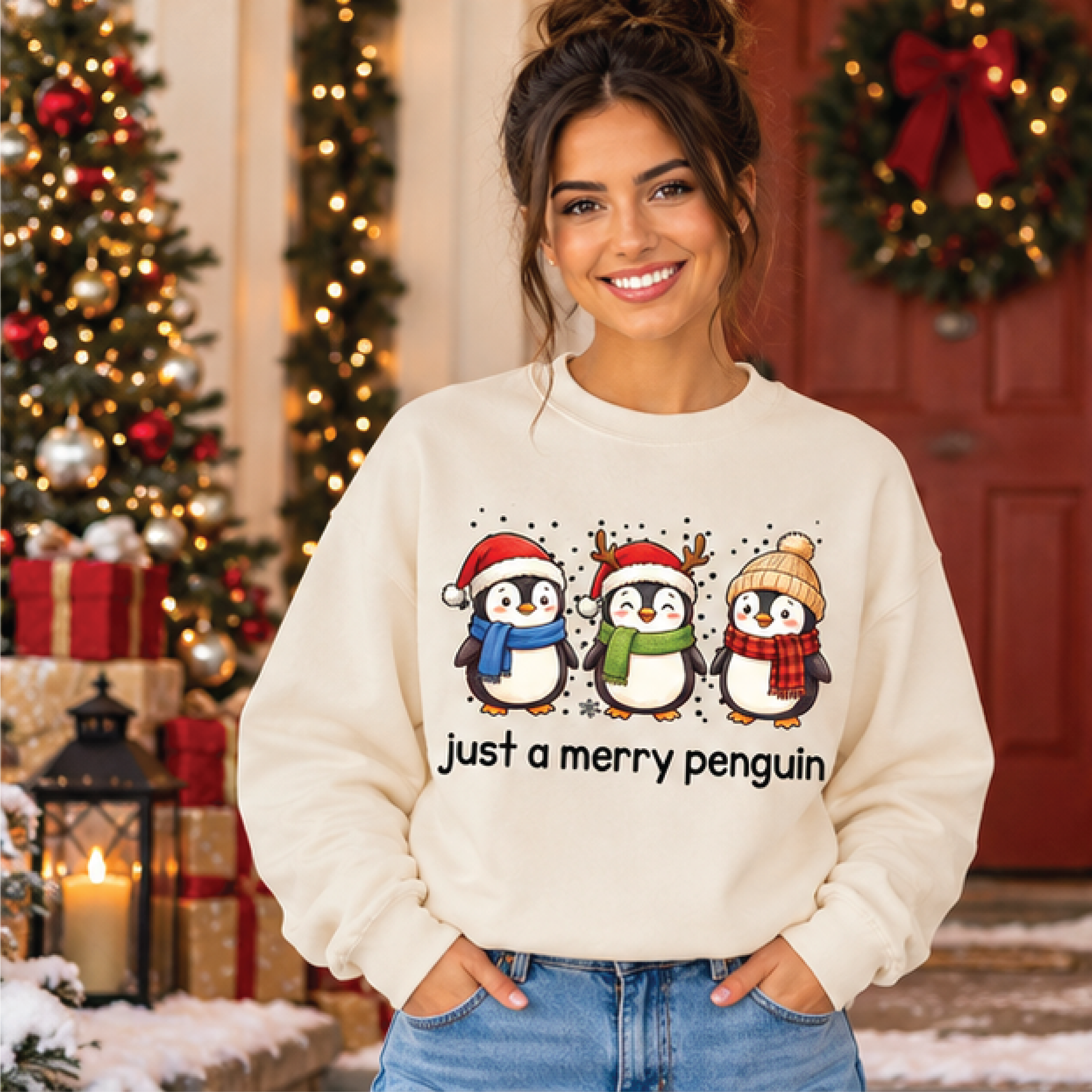 merry penguin christmas sweatshirt cute penguin holiday sweater