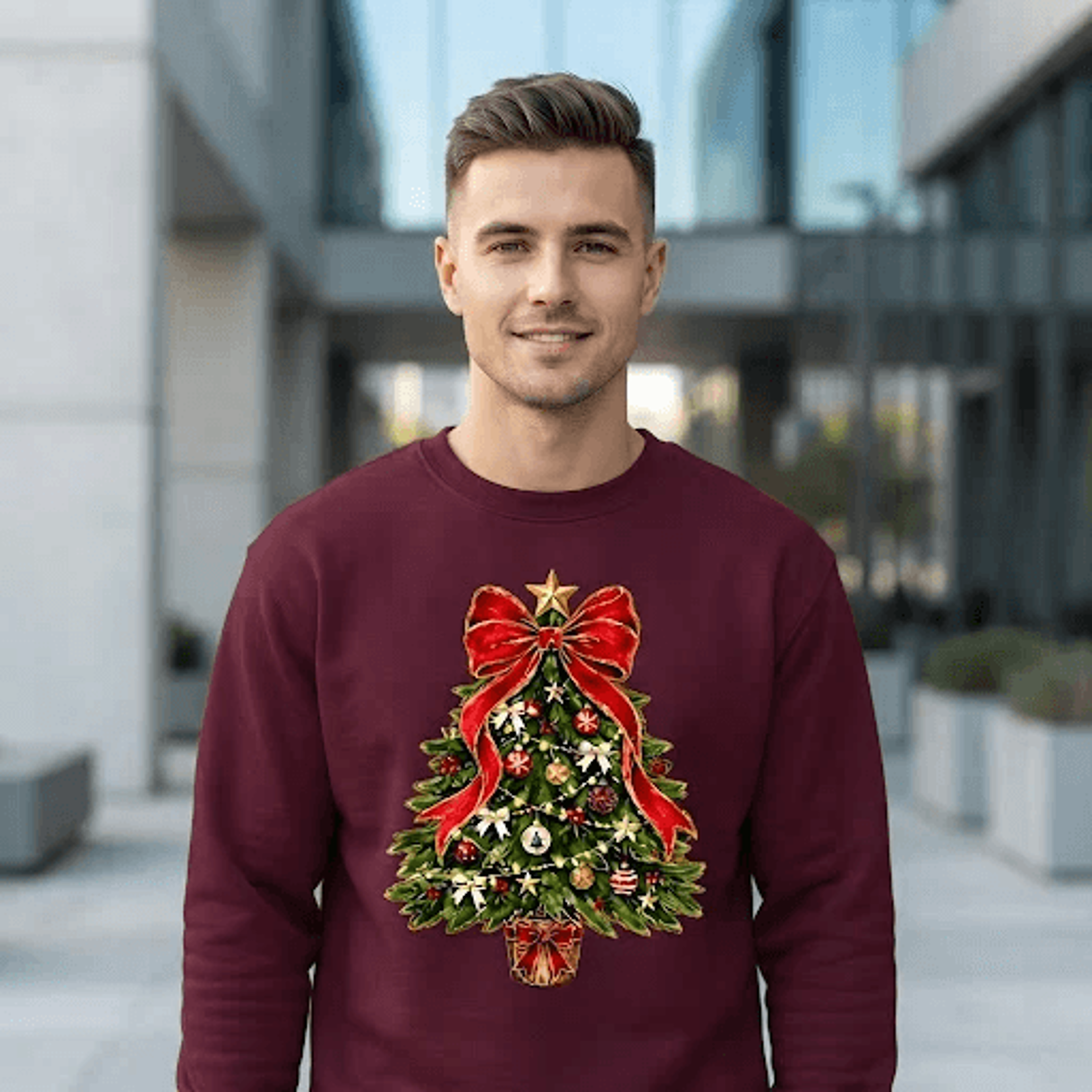 christmas tree sweatshirt, vintage holiday tree crewneck, red bow christmas shirt, retro ornament xmas pullover, festive