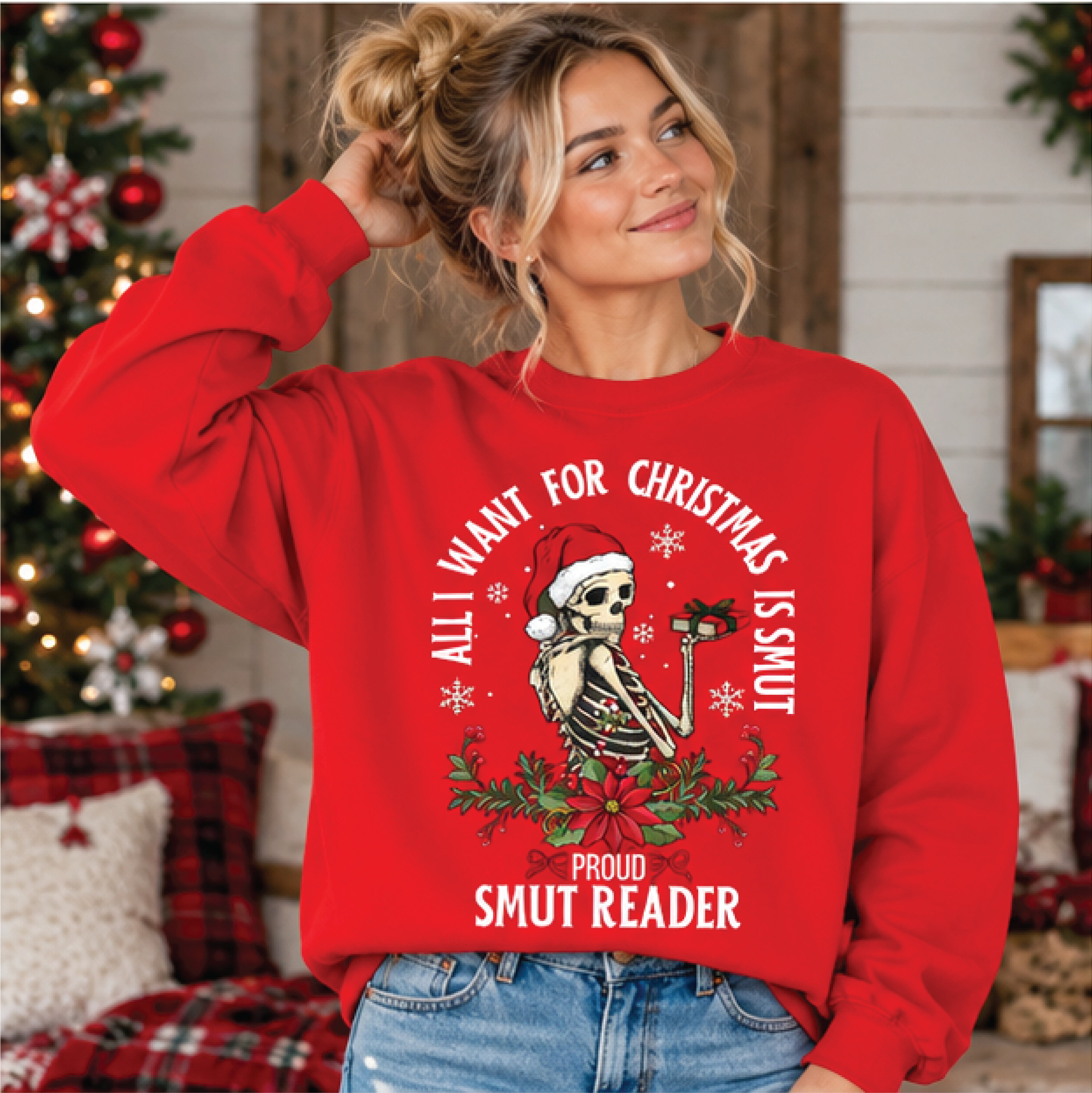 christmas smut reader sweatshirt, funny book lover crewneck, skeleton christmas sweater, spicy romance reader gift