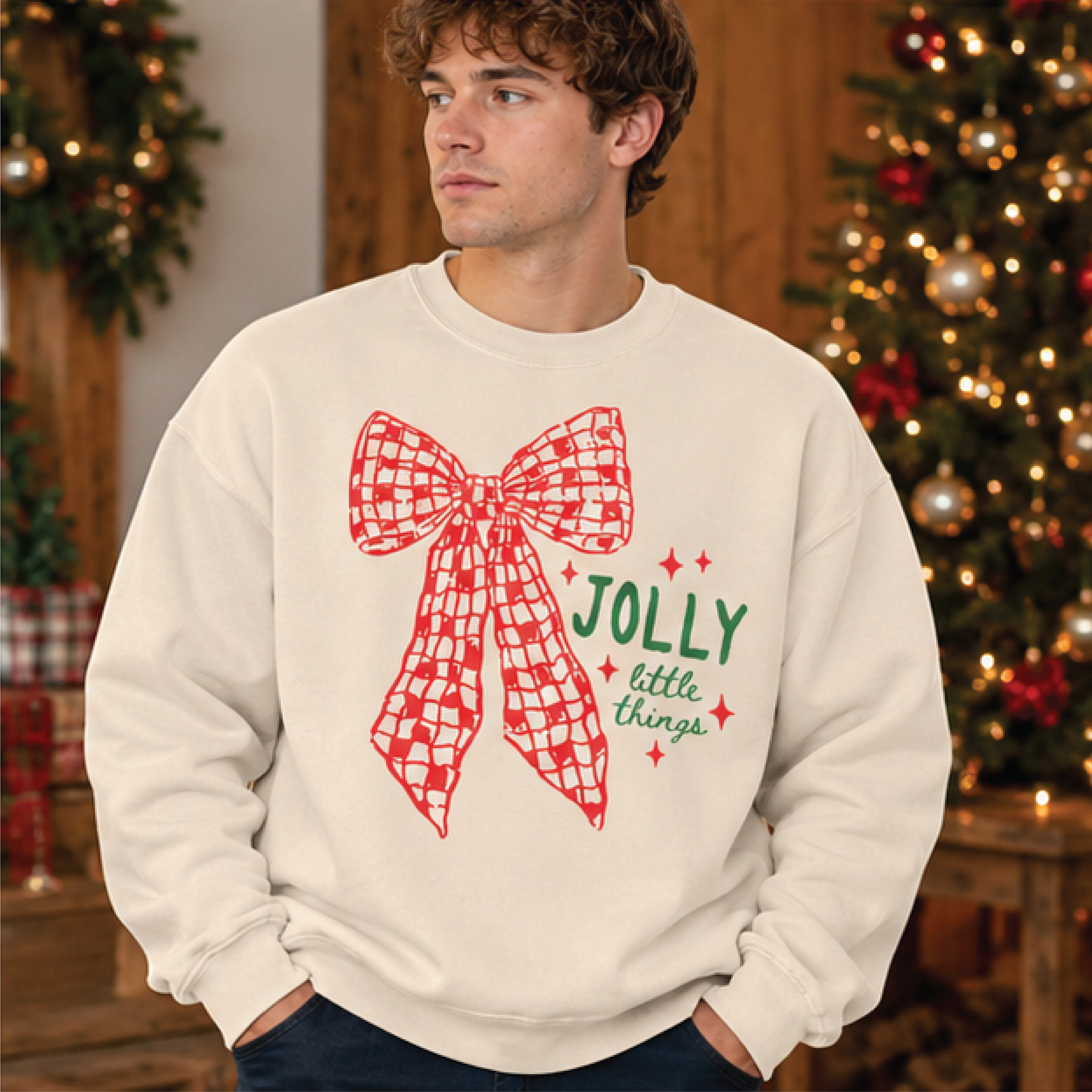 jolly little things christmas sweatshirt, festive bow crewneck, coquette holiday sweater, cute christmas gift