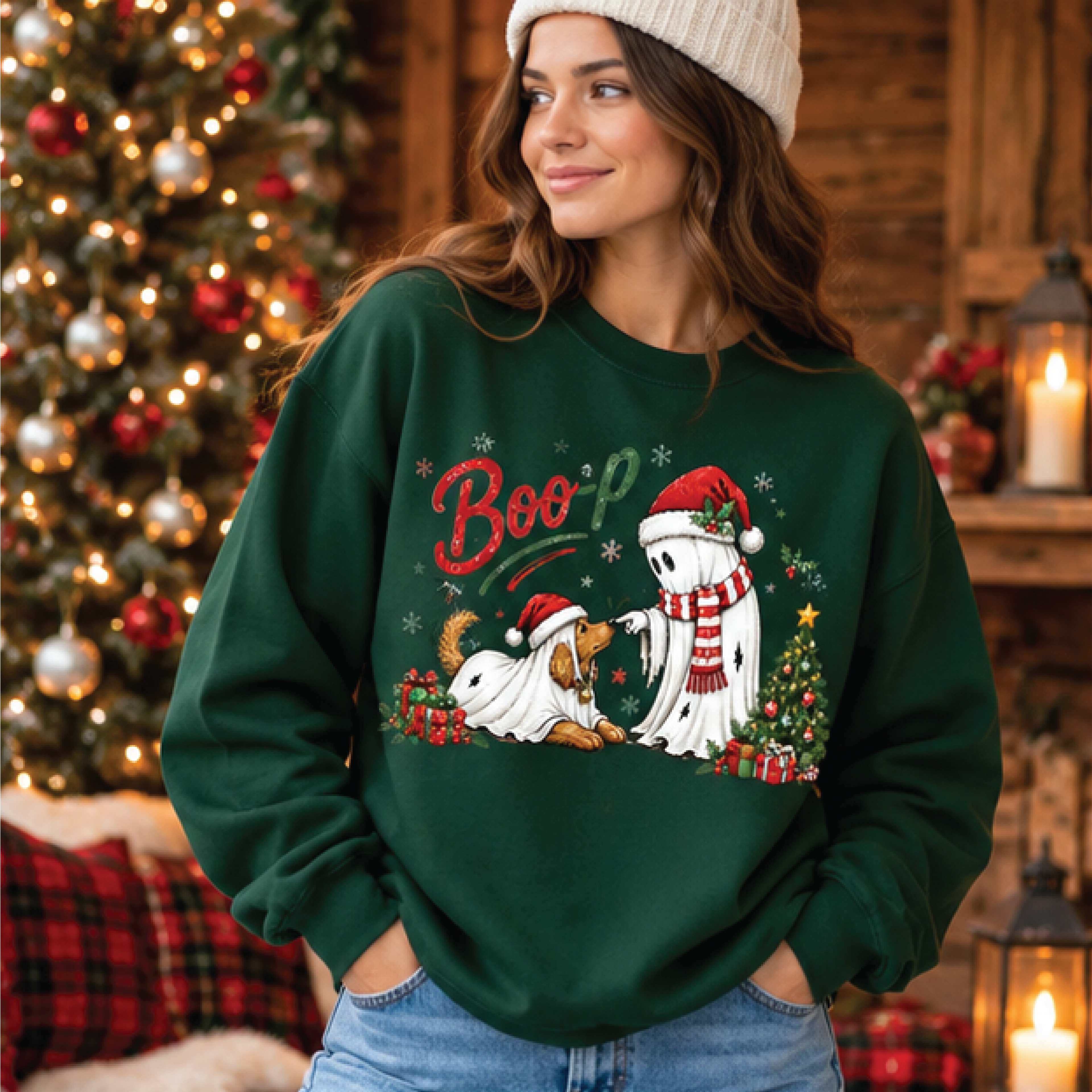boo christmas sweatshirt, ghost dog holiday crewneck, funny spooky christmas sweater, cute festive ghost pet lover gift