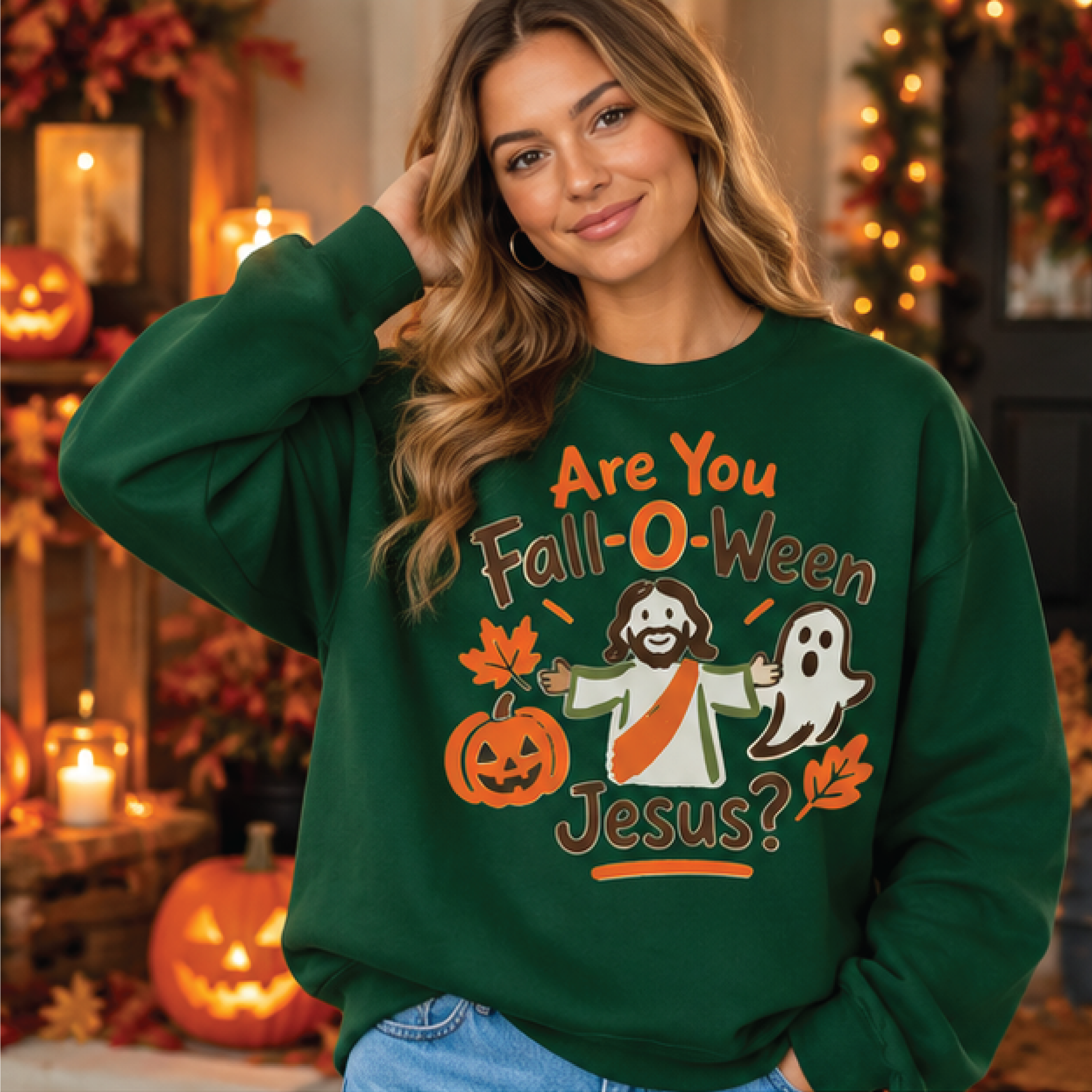are you fall-o-ween jesus sweatshirt, christian halloween shirt, faith based fall crewneck, cute jesus ghost pumpkin
