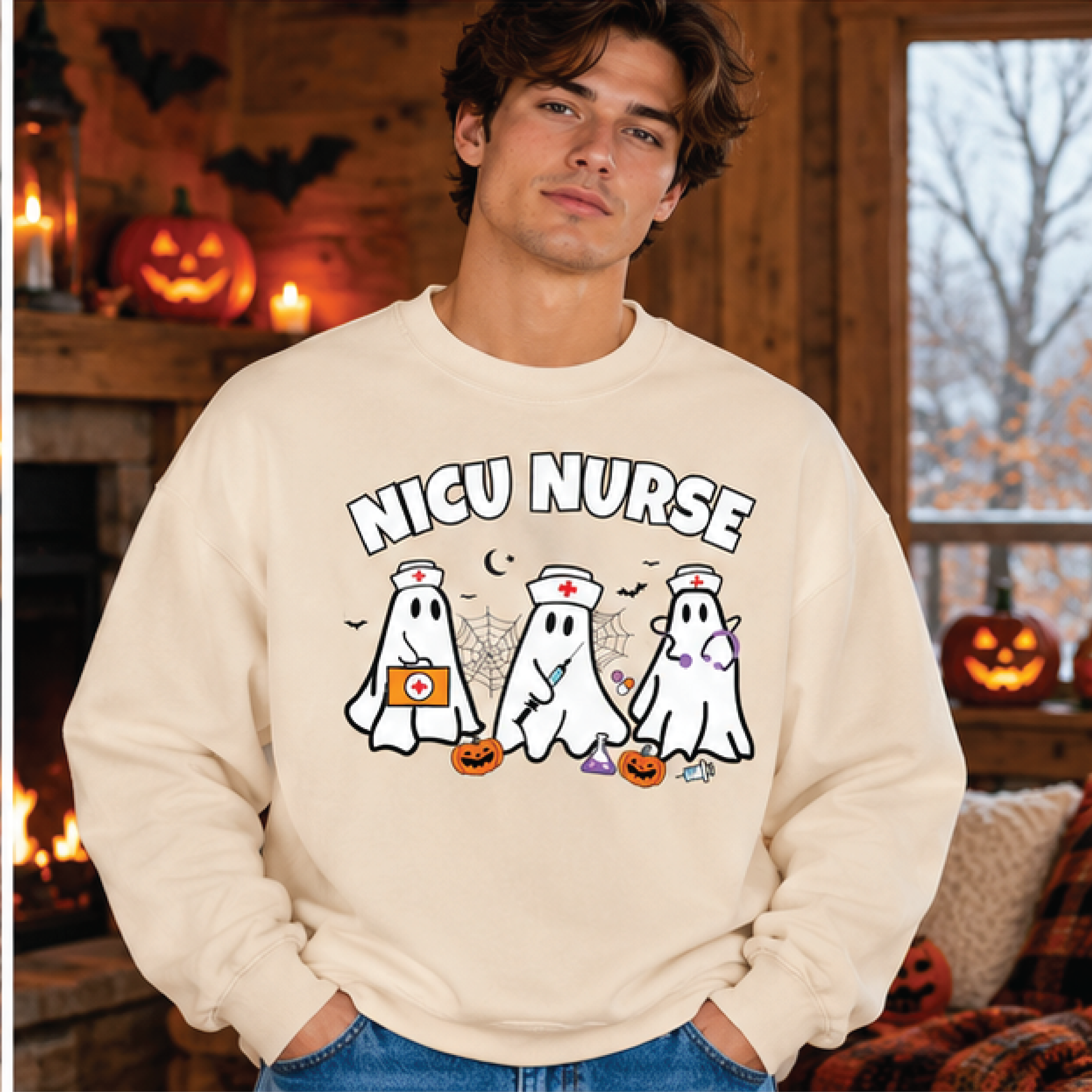 nicu nurse halloween sweatshirt, ghost nurse crewneck, neonatal intensive care nurse shirt, spooky nurse gift
