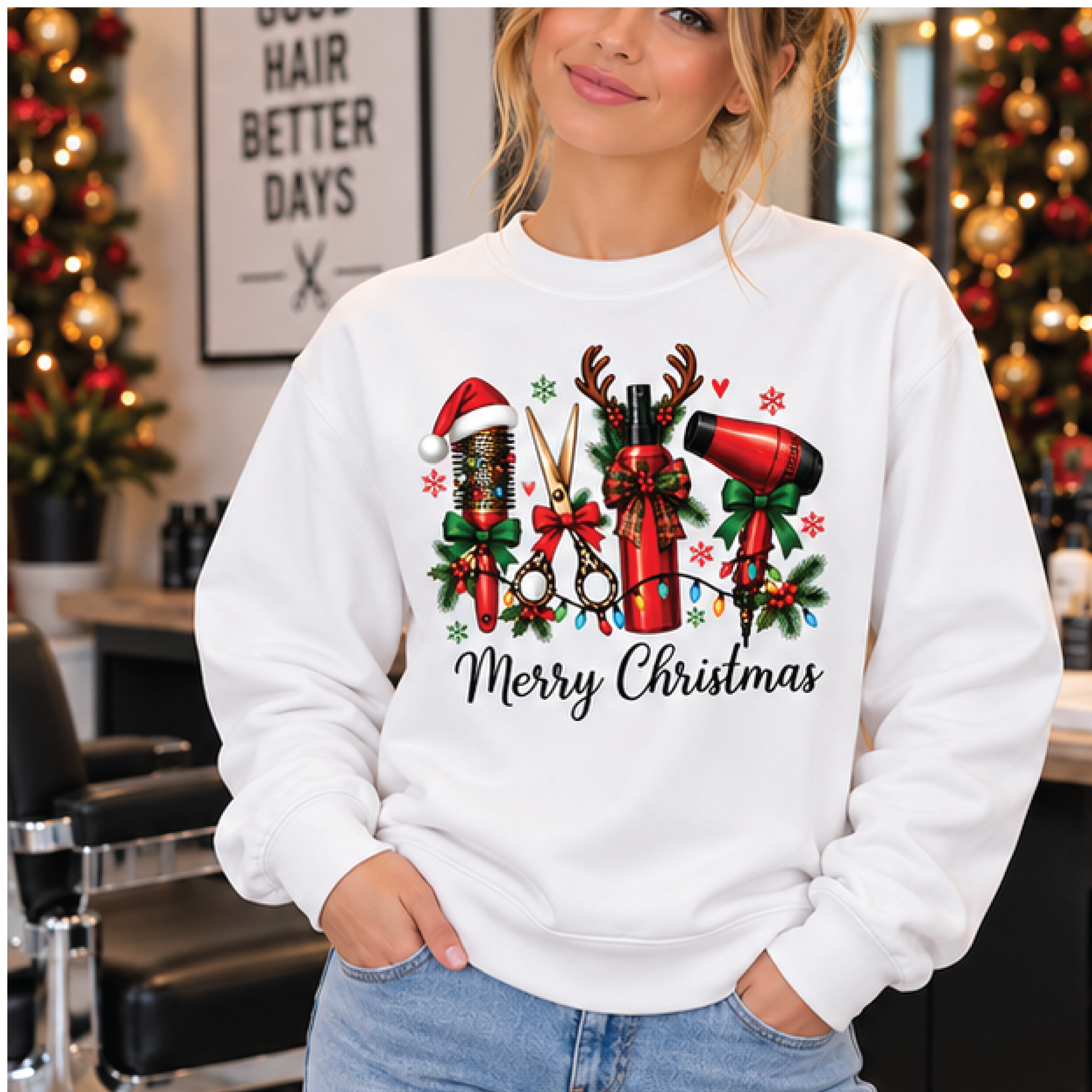 merry christmas hair stylist sweatshirt, hairstylist christmas shirt, salon holiday crewneck, hairdresser xmas gift