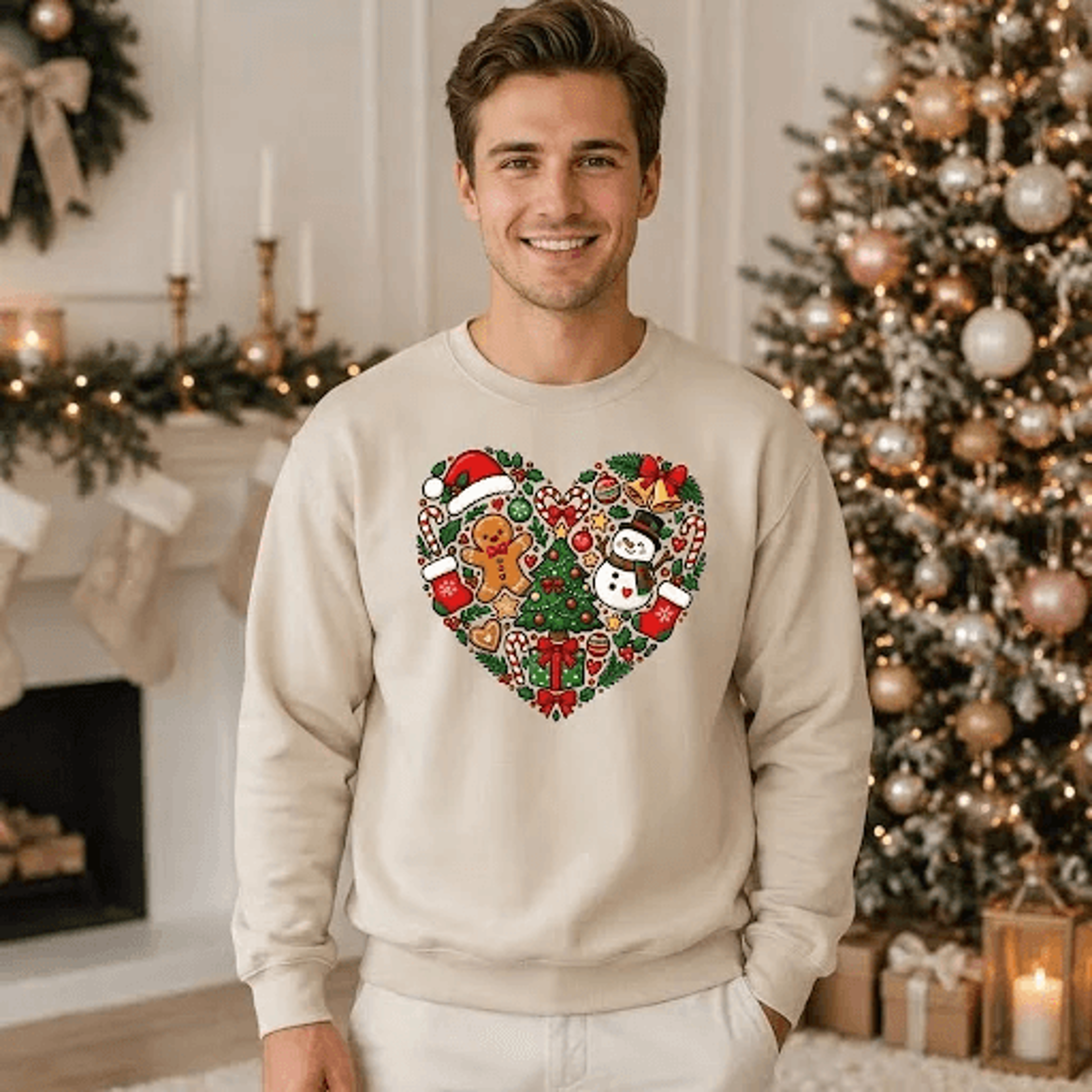 christmas heart sweatshirt, gingerbread snowman holiday crewneck, cute festive xmas shirt, cozy christmas gift