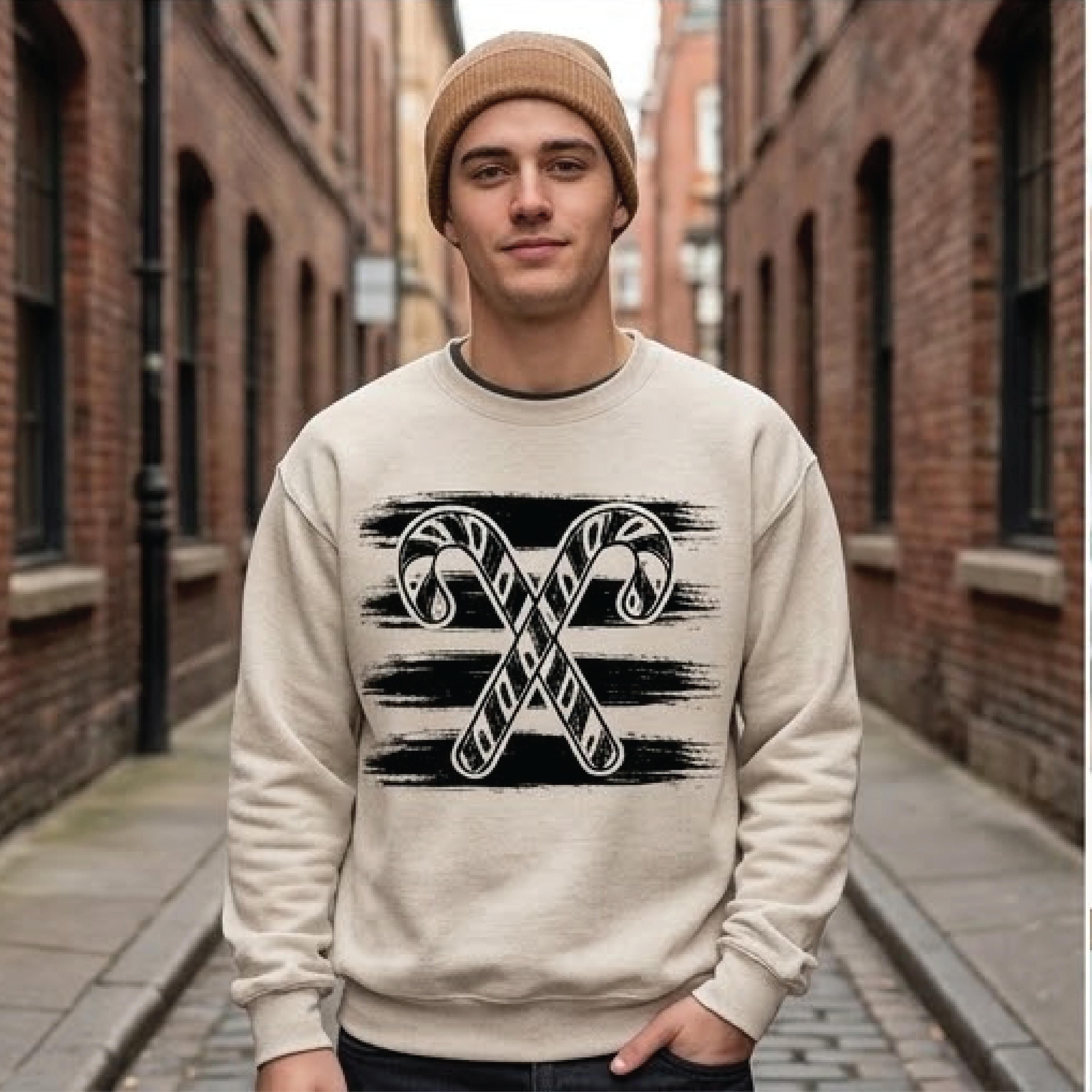 candy cane christmas sweatshirt, black white holiday crewneck, minimalist xmas shirt, festive candy cane gift