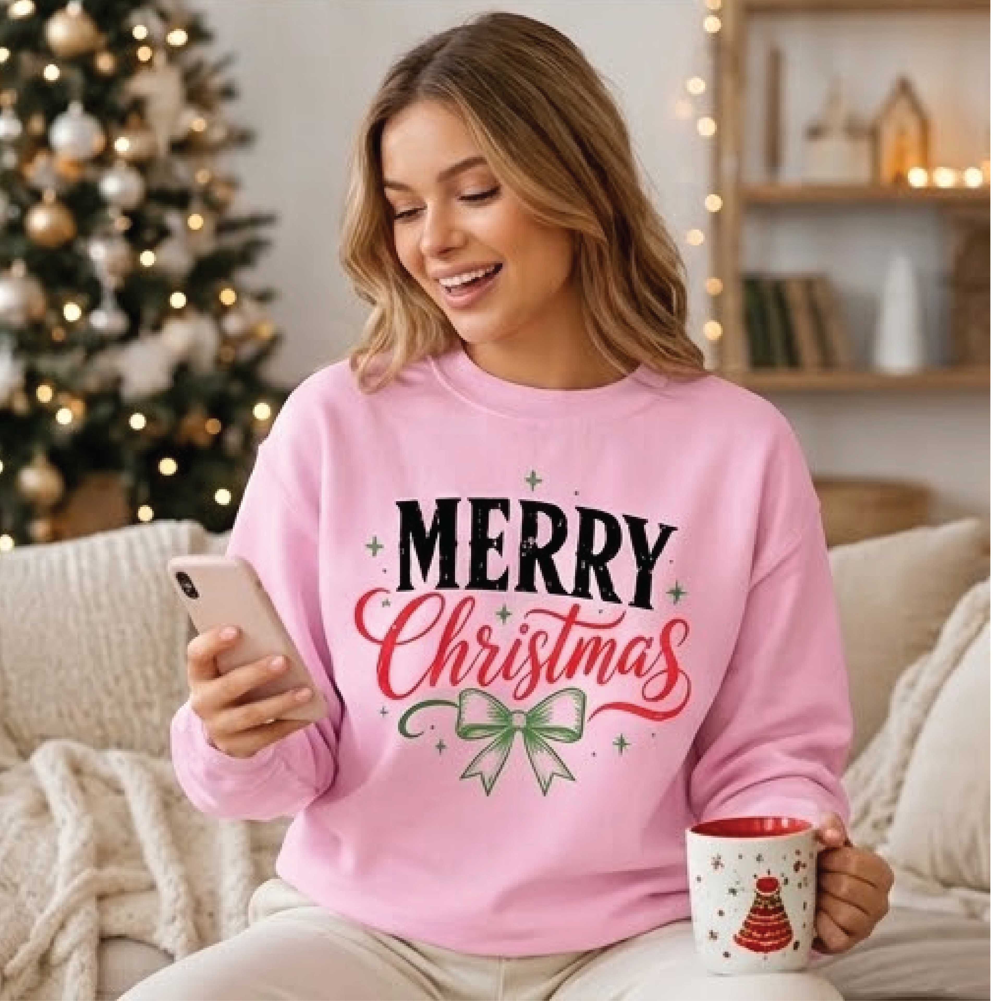 merry christmas sweatshirt, pink christmas crewneck, coquette bow holiday shirt, cute festive xmas gift, retro christmas
