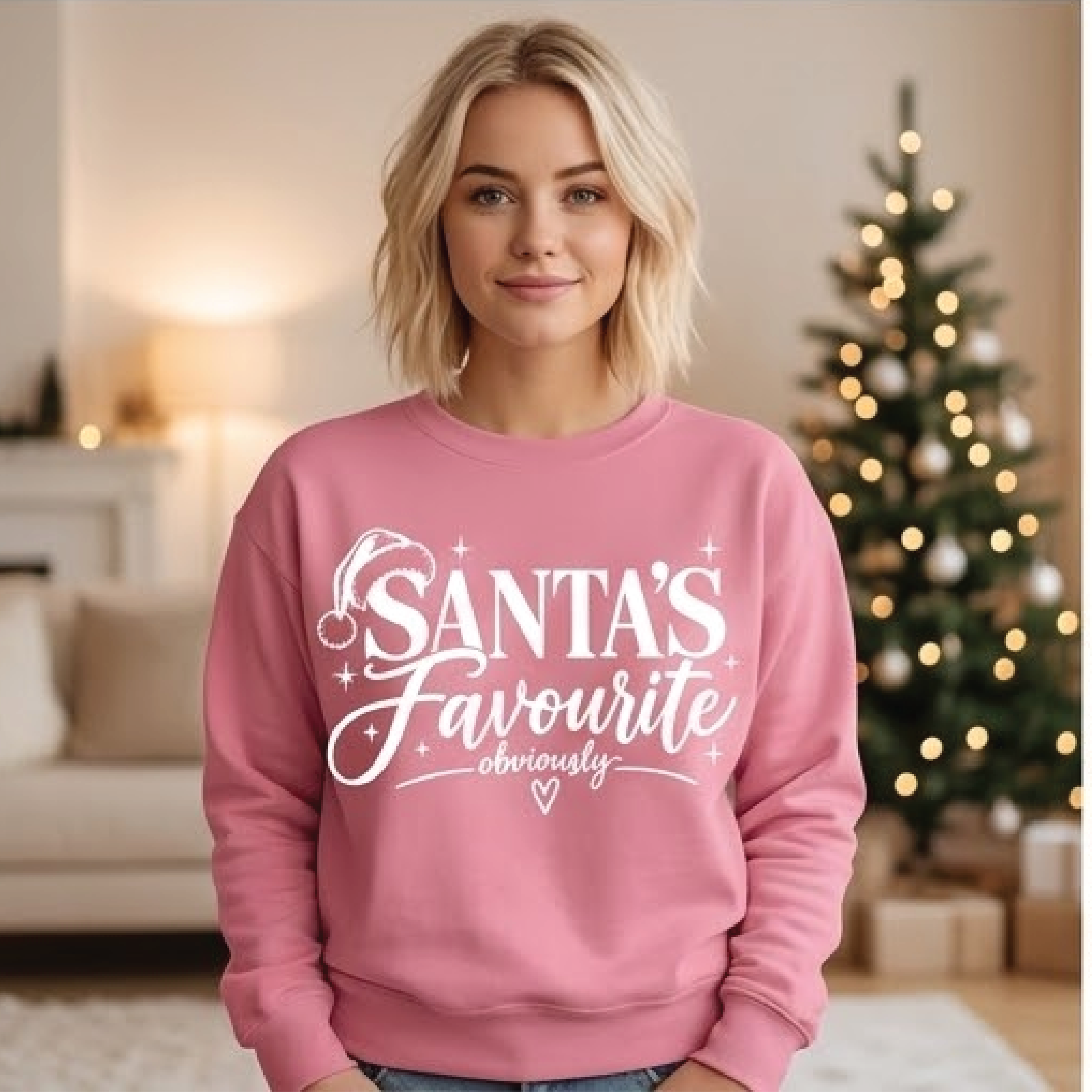 santa's favorite christmas sweatshirt, pink holiday crewneck, cute santa xmas shirt, festive christmas gift, cozy winter