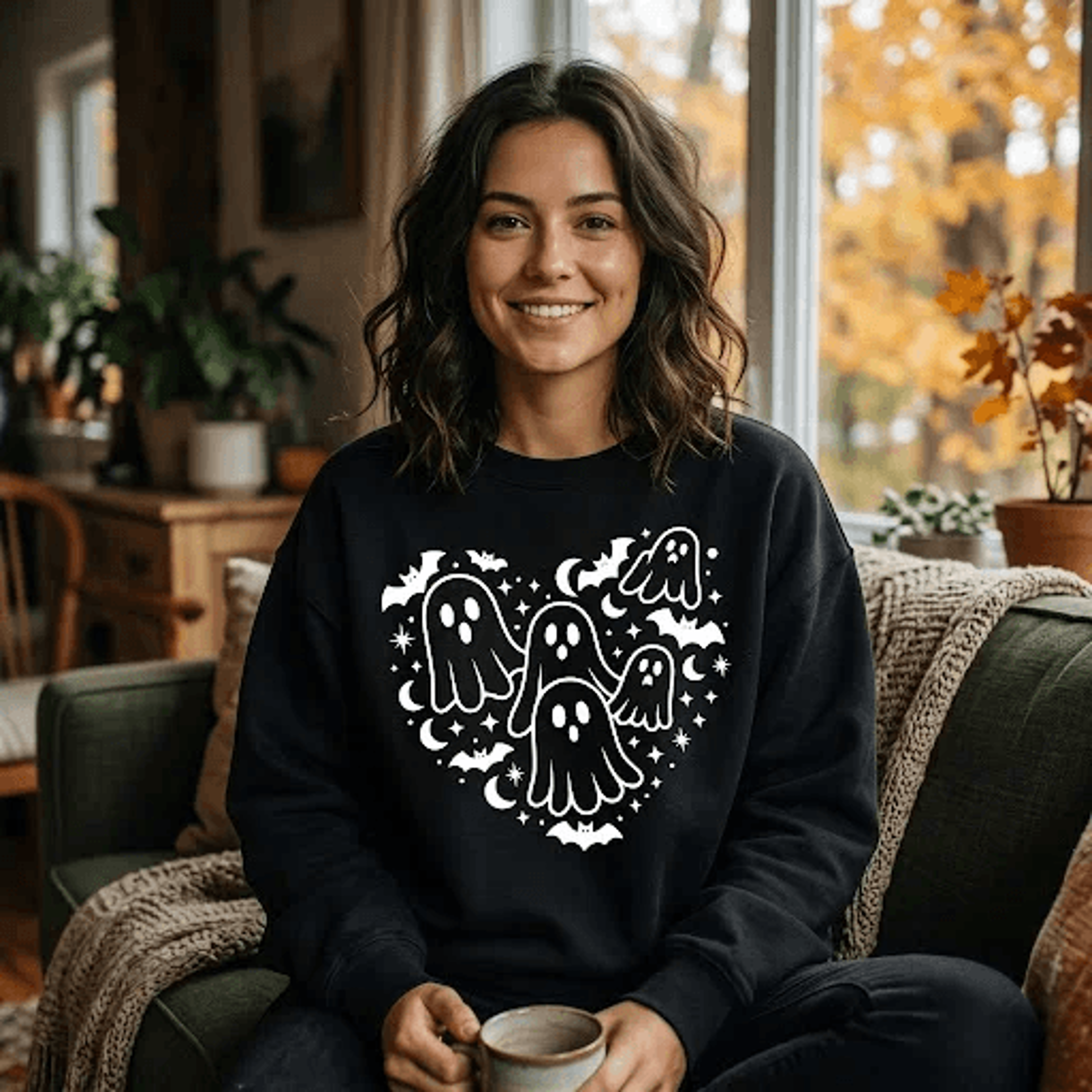 halloween ghost sweatshirt, cute spooky ghost crewneck, retro boo heart sweater, fall halloween shirt, ghost lover gift