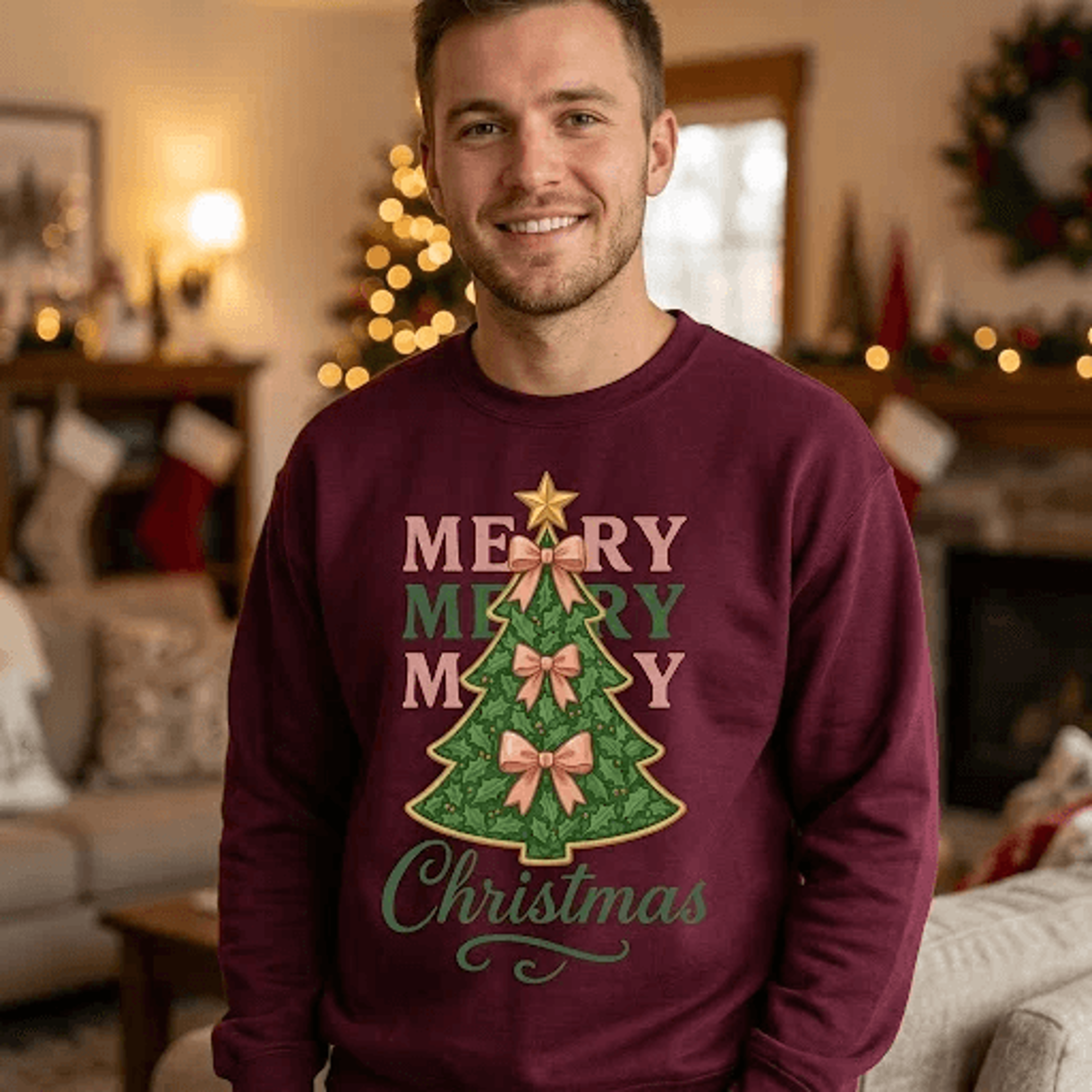 merry christmas tree sweatshirt, coquette bow holiday crewneck, vintage xmas sweater, festive christmas gift, winter