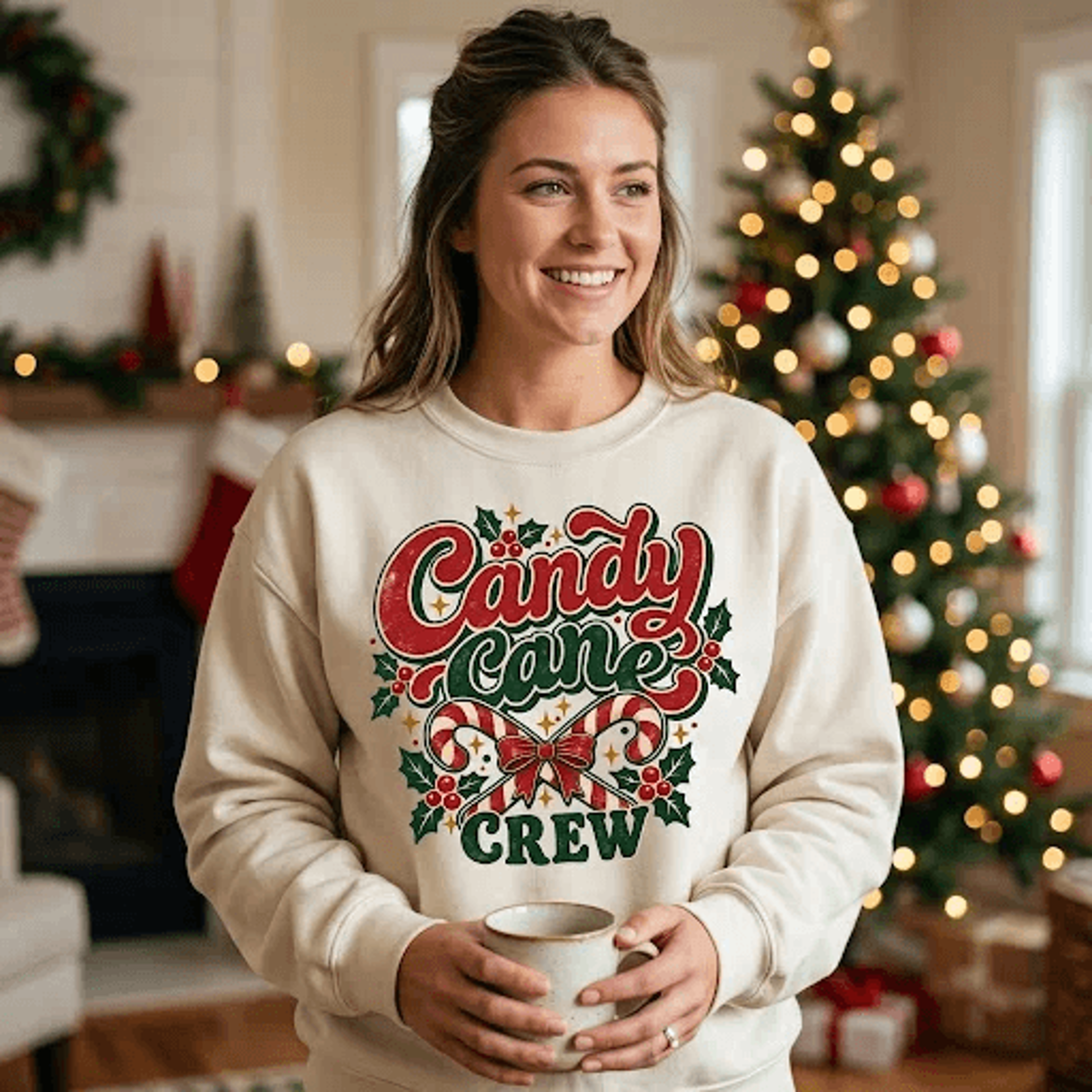 candy cane crew christmas sweatshirt, retro holiday candy cane crewneck, festive xmas sweater, christmas party gift