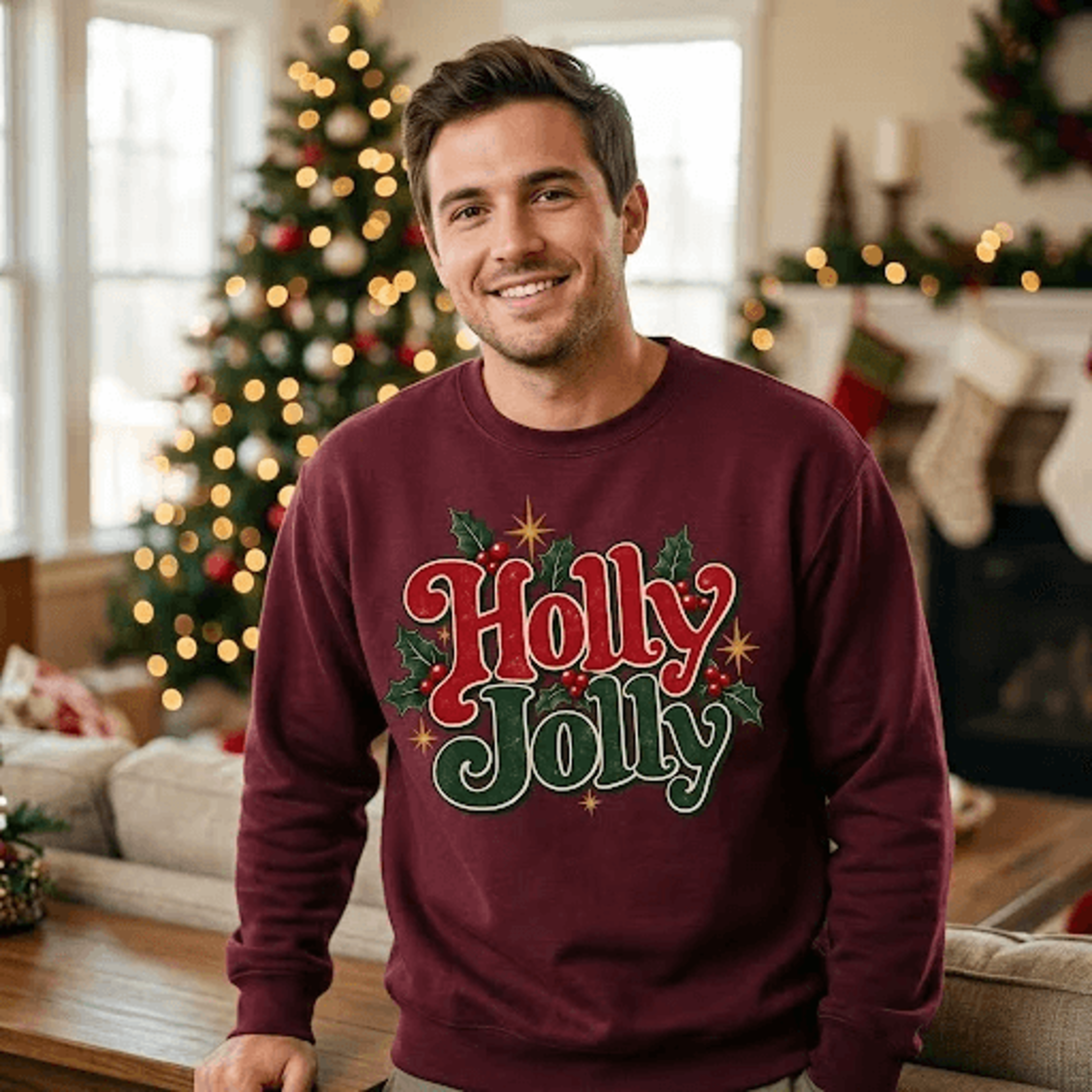 holly jolly christmas sweatshirt, retro holiday crewneck, vintage xmas sweater, festive holly christmas gift, winter out