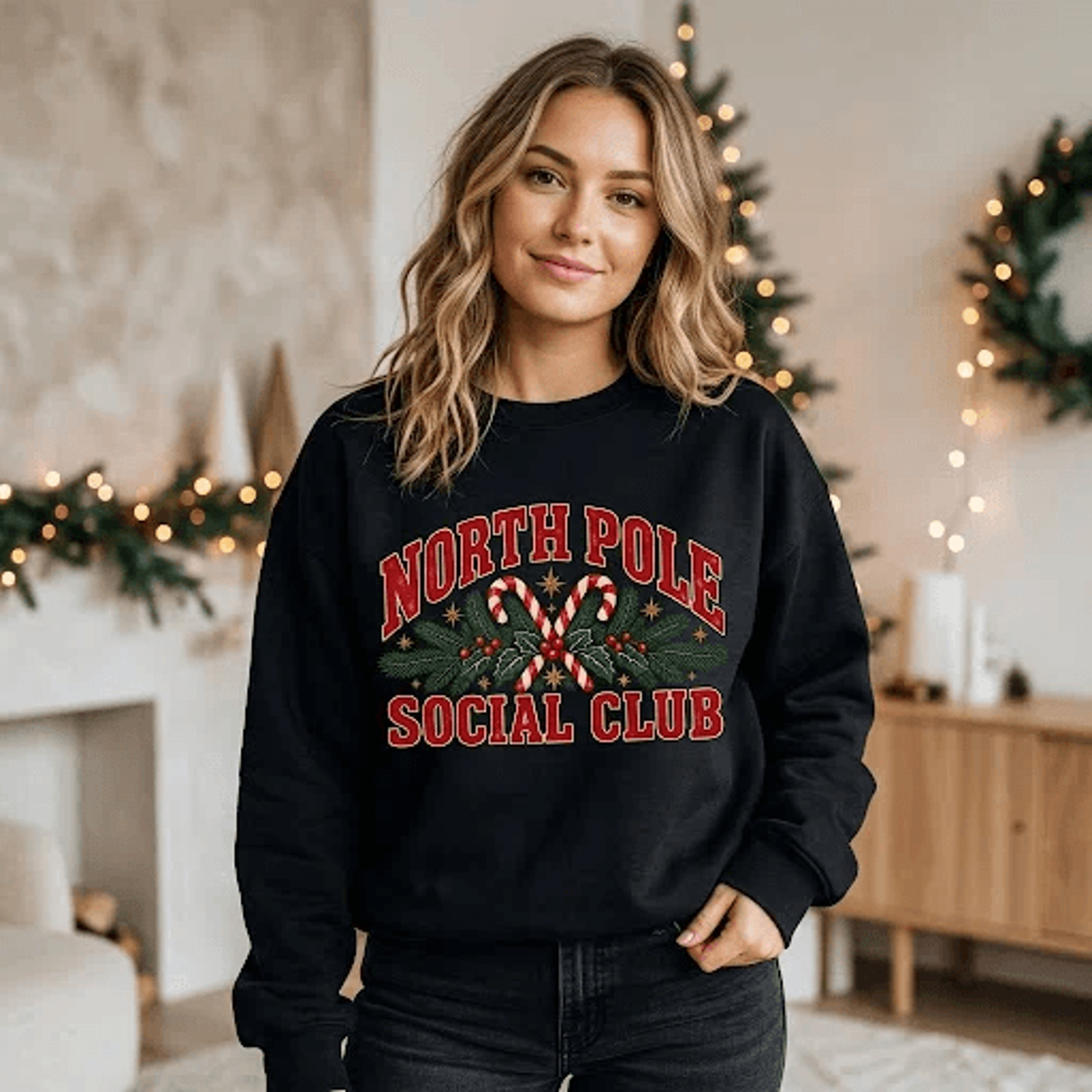 north pole social club sweatshirt, retro christmas crewneck, candy cane holiday sweater, festive xmas gift, winter