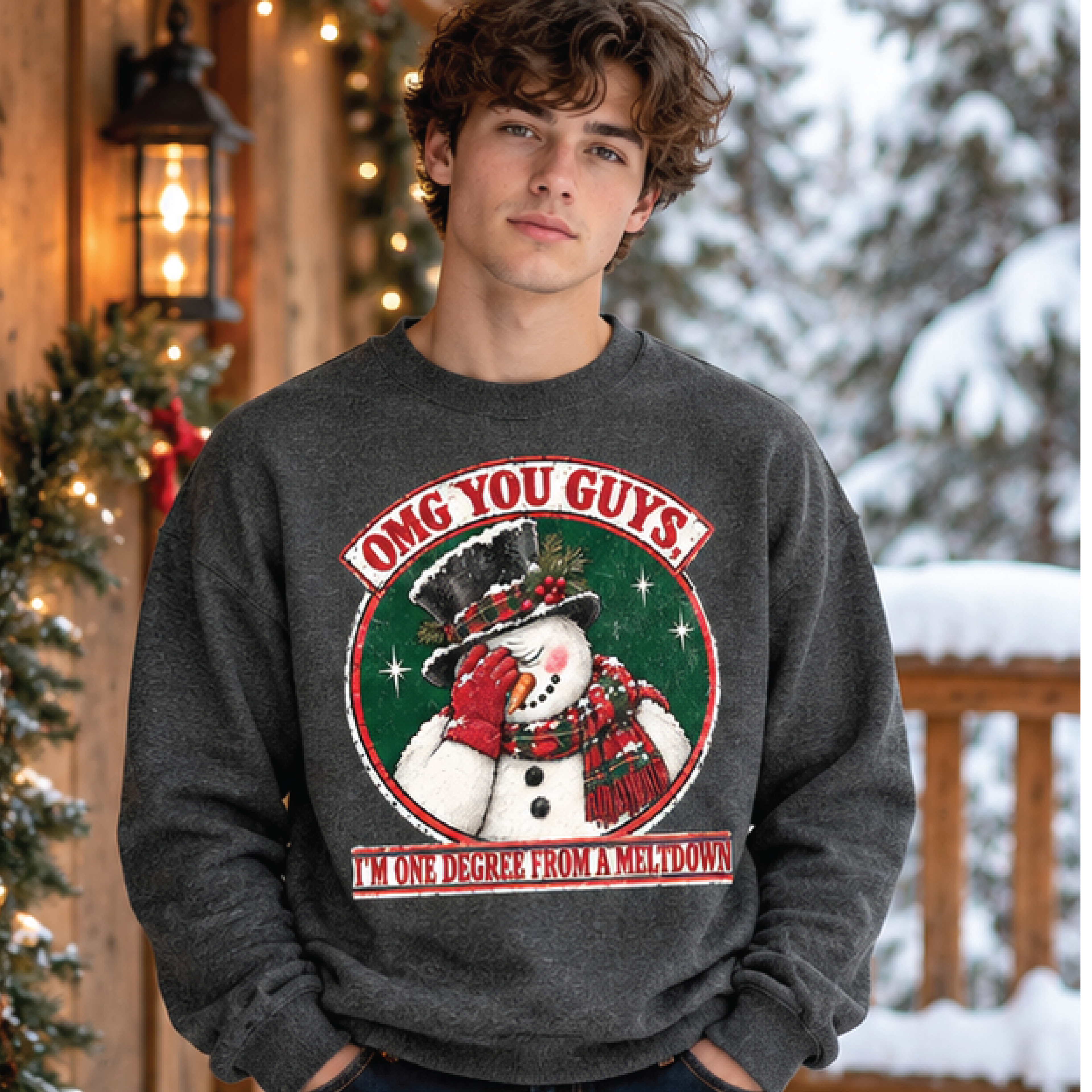 omg you guys funny snowman christmas sweatshirt, one degree from a meltdown crewneck, retro holiday winter graphic
