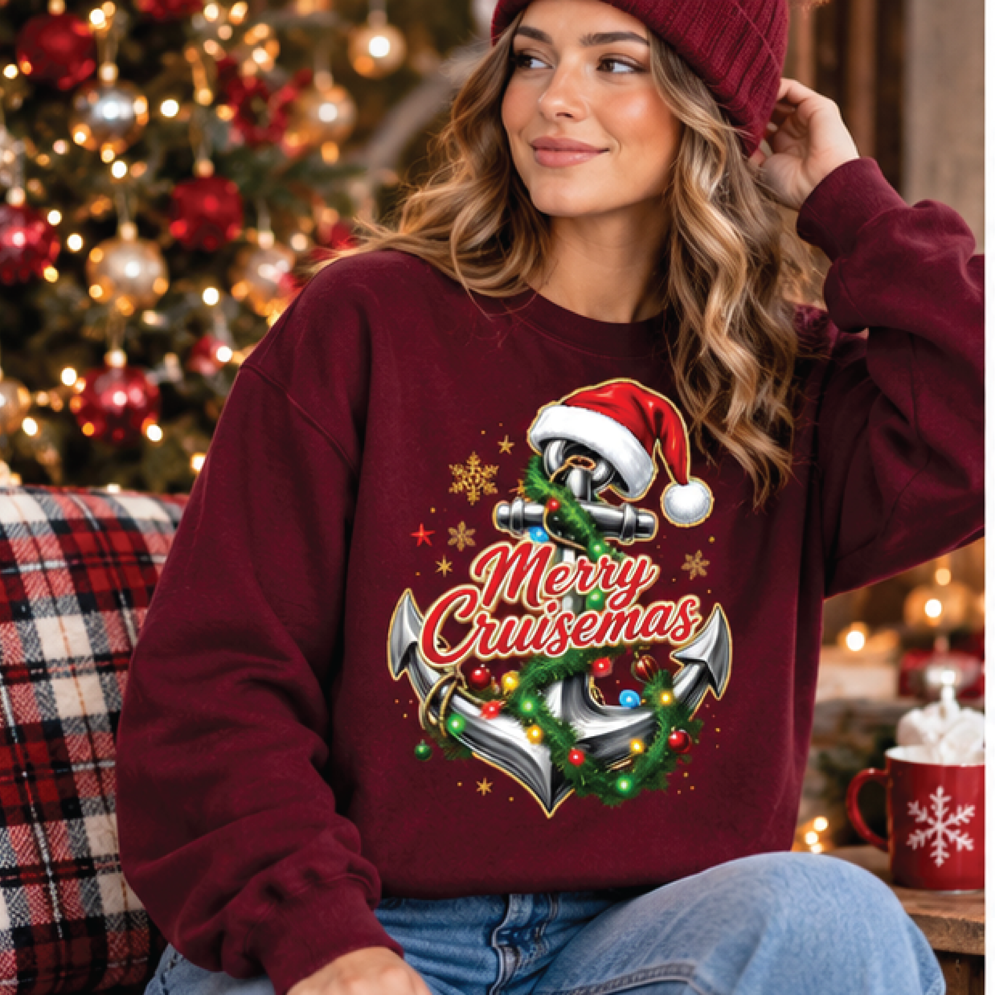 merry cruisemas christmas sweatshirt, cruise ship anchor holiday crewneck, nautical christmas graphic pullover, cruise