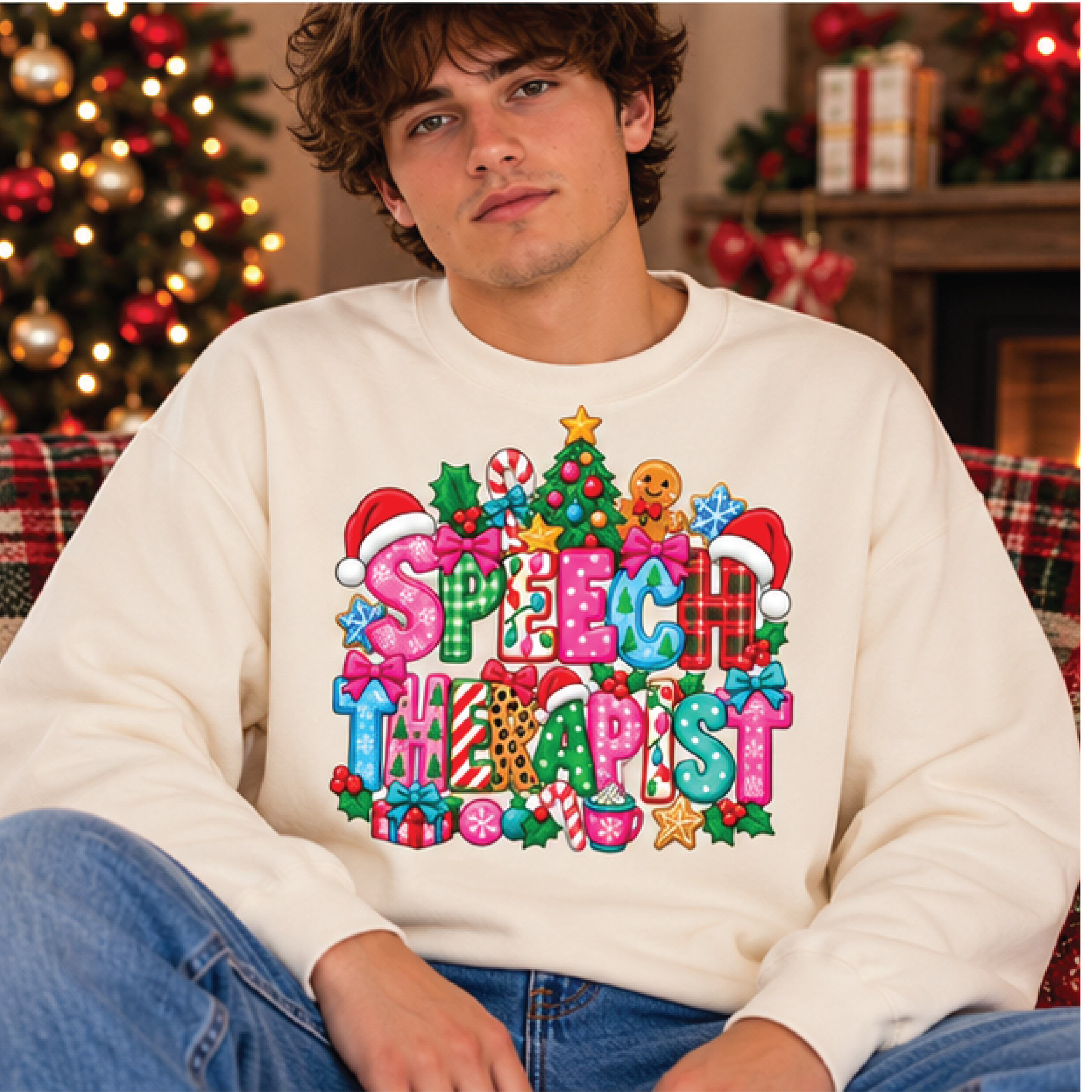 speech therapist christmas sweatshirt, colorful speech therapy holiday crewneck, festive slp christmas gift, cute xmas