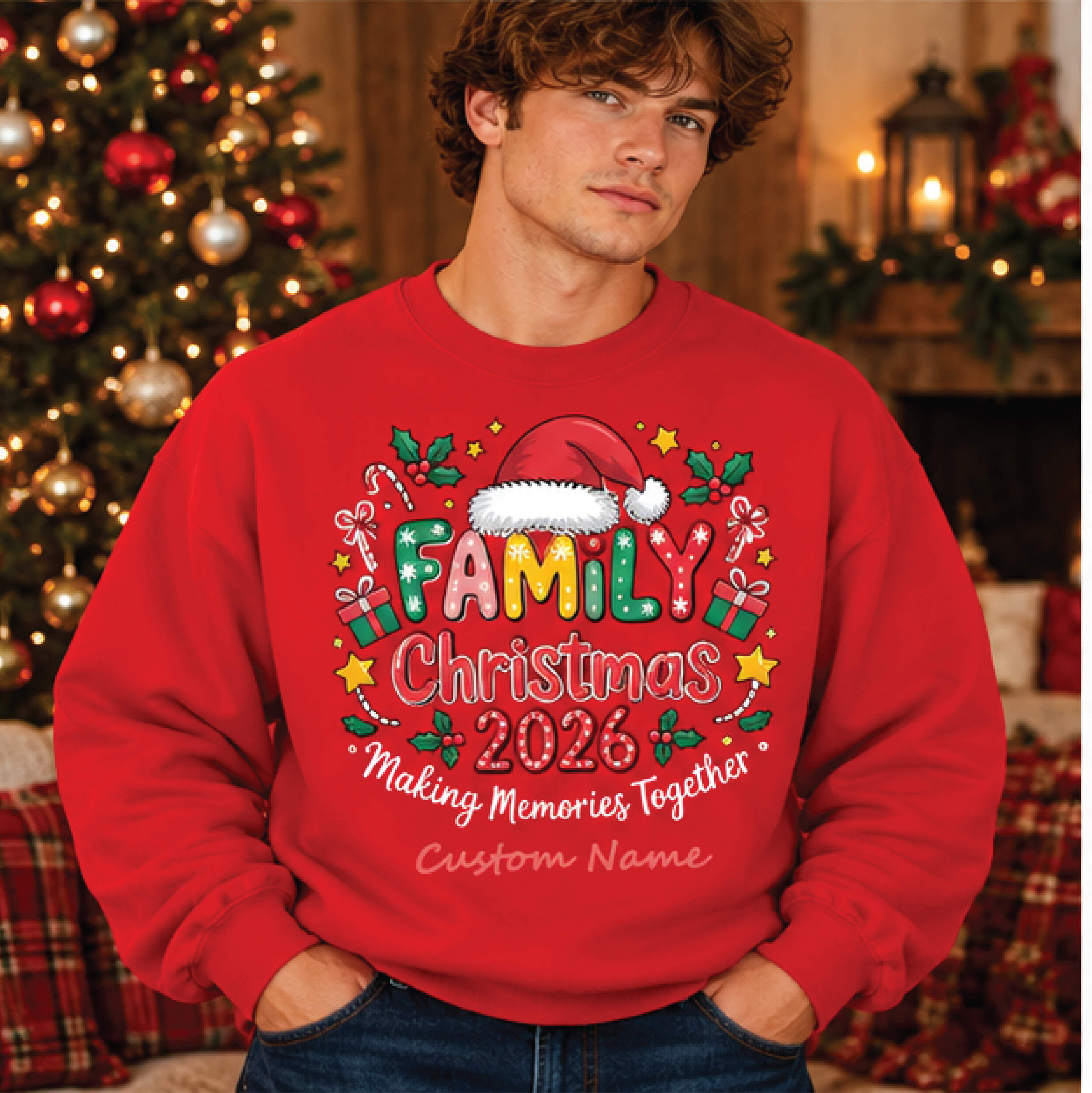 personalized family christmas 2026 sweatshirt, custom name holiday crewneck, making memories together xmas family gift