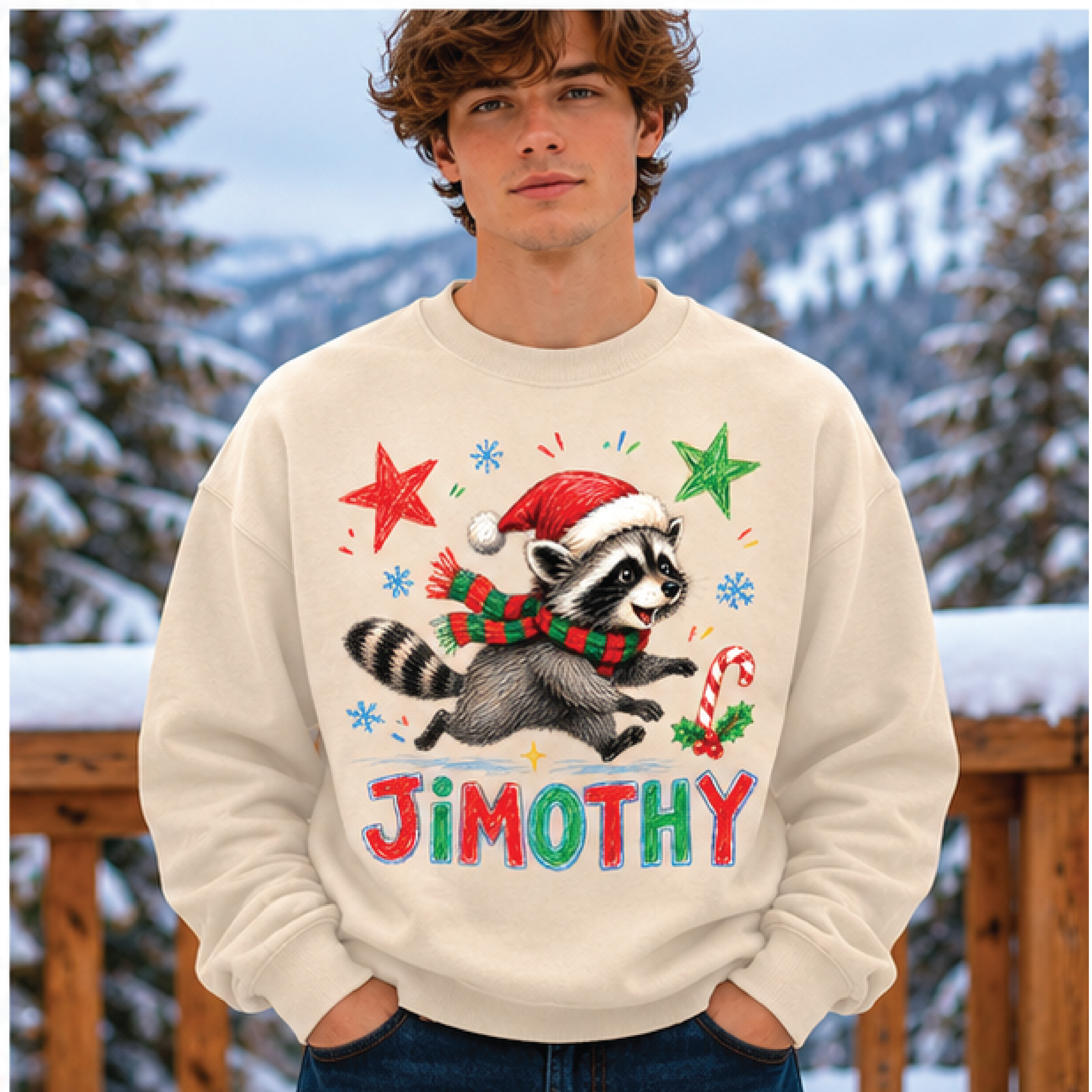 personalized christmas raccoon sweatshirt, custom name santa raccoon crewneck, cute funny holiday animal pullover, xmas