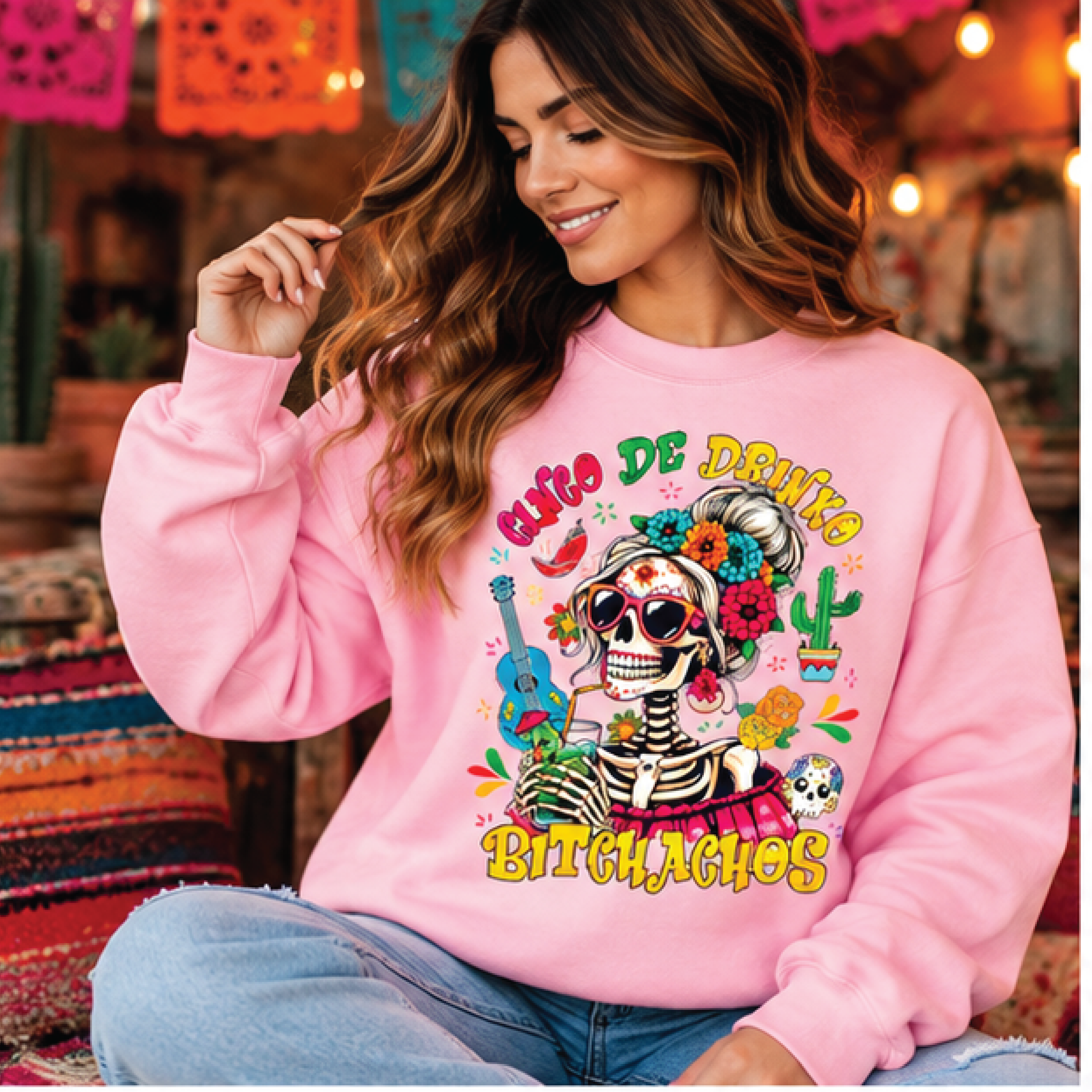 cinco de drinko sweatshirt, funny cinco de mayo skeleton crewneck, colorful mexican fiesta party sweater, tequila lover
