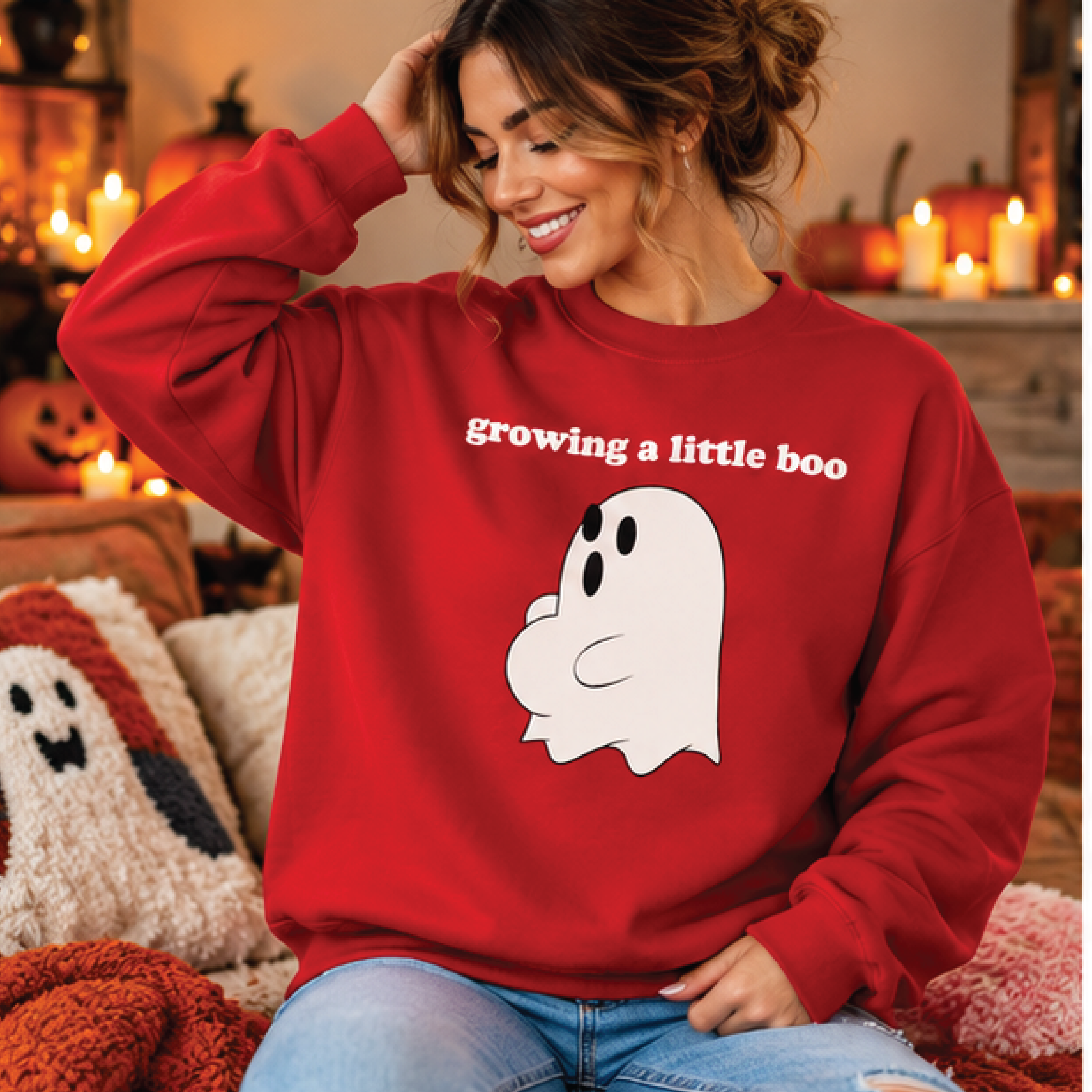 growing a little boo sweatshirt, pregnancy announcement halloween crewneck, cute ghost maternity sweater, spooky baby