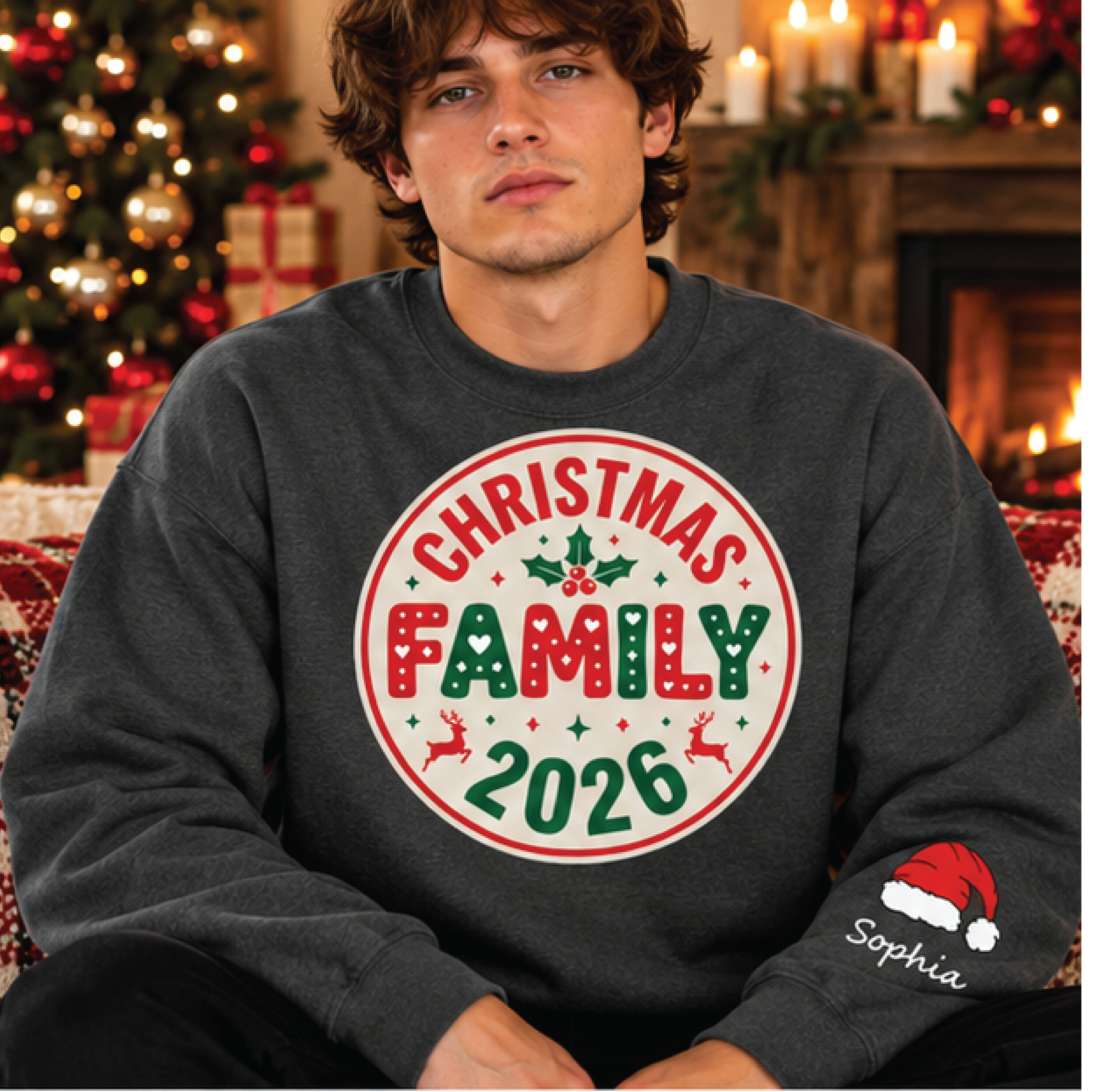 personalized christmas family 2026 sweatshirt, custom name holiday crewneck, matching family christmas sweater, xmas