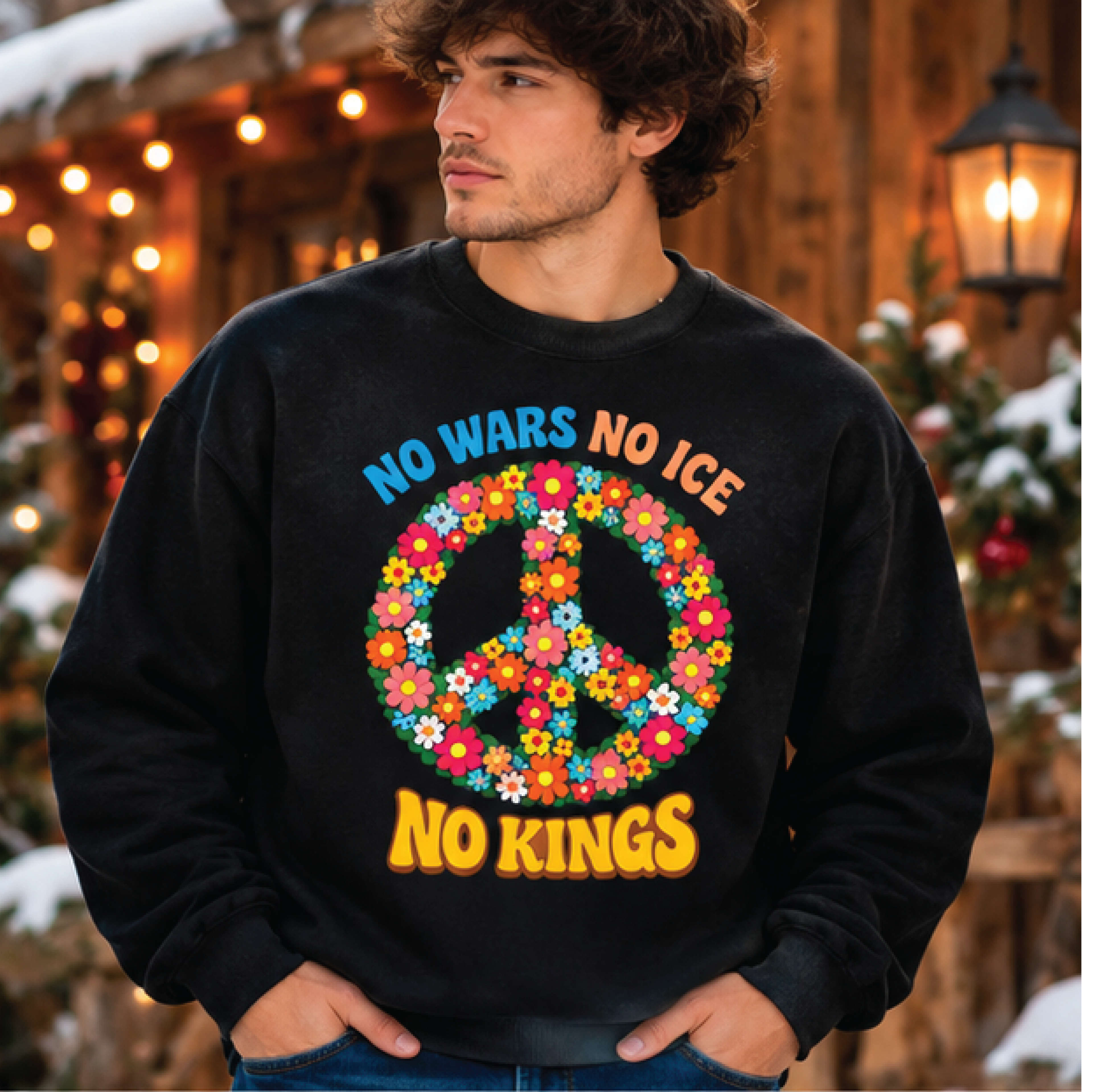 no wars no ice no kings sweatshirt, retro floral peace sign crewneck, colorful hippie flower power shirt, peace lover