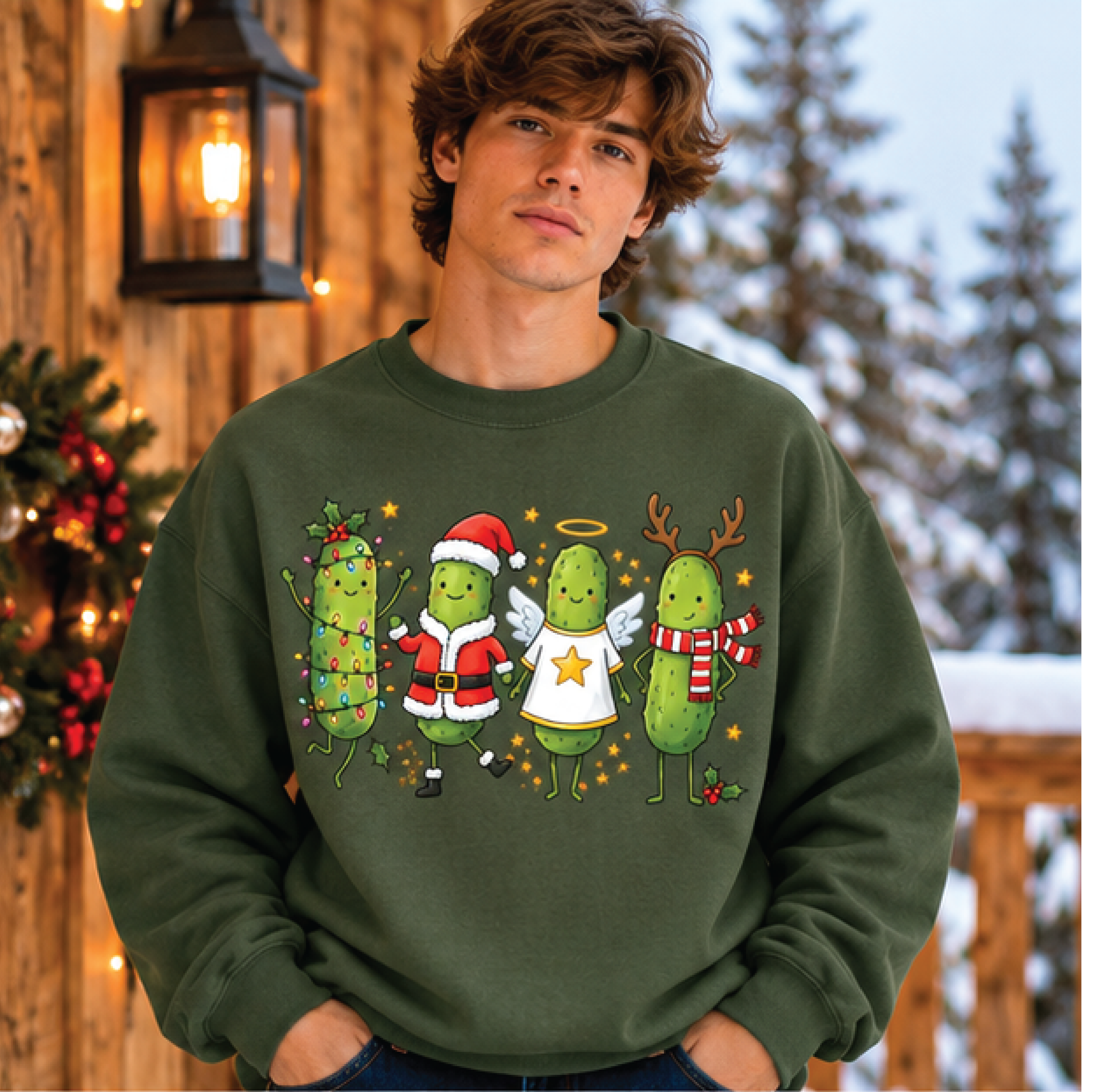 funny christmas pickle sweatshirt, cute dancing pickles holiday crewneck, santa angel reindeer pickle sweater, festive