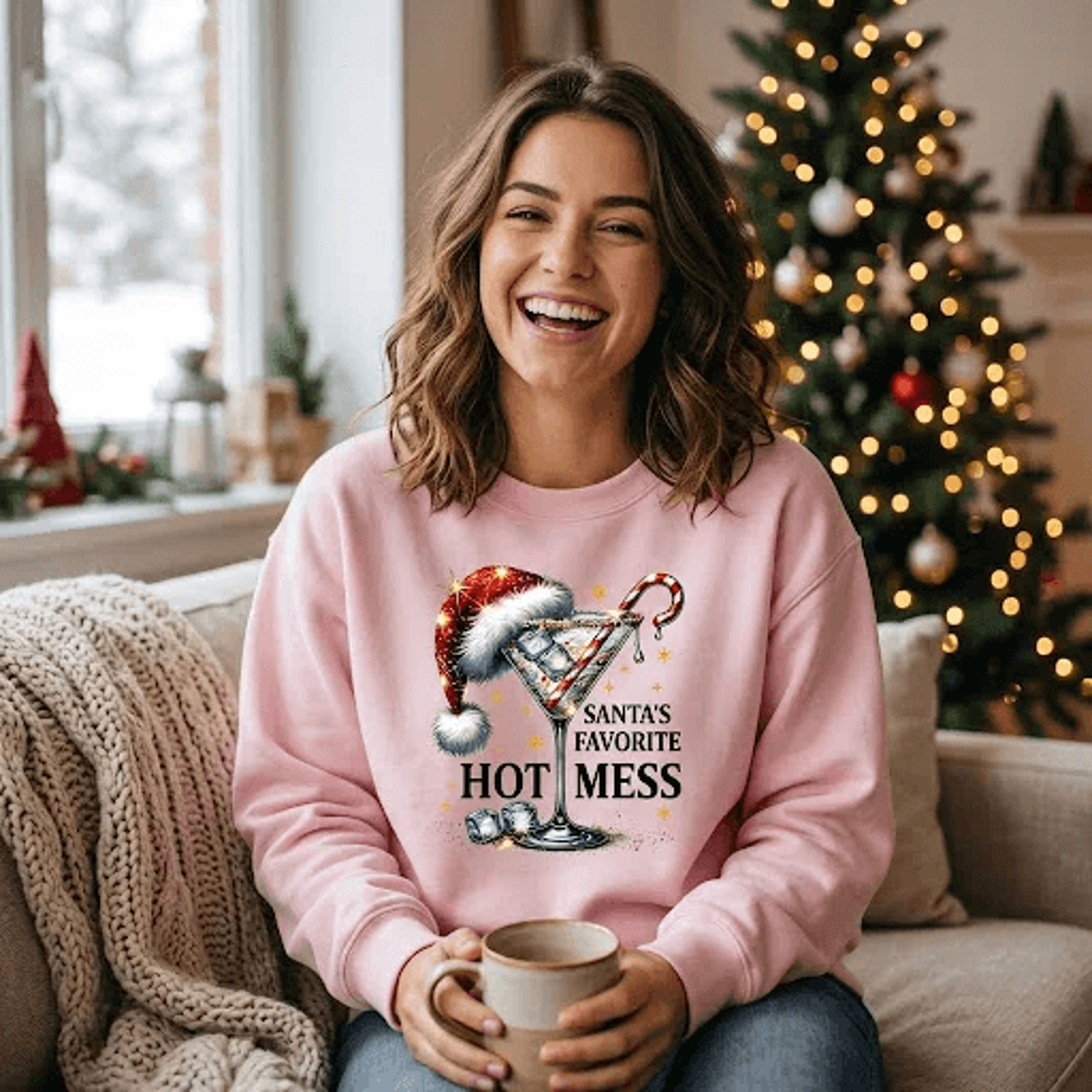 santa's favorite hot mess christmas sweatshirt, funny holiday martini crewneck, sassy christmas sweater, festive gift