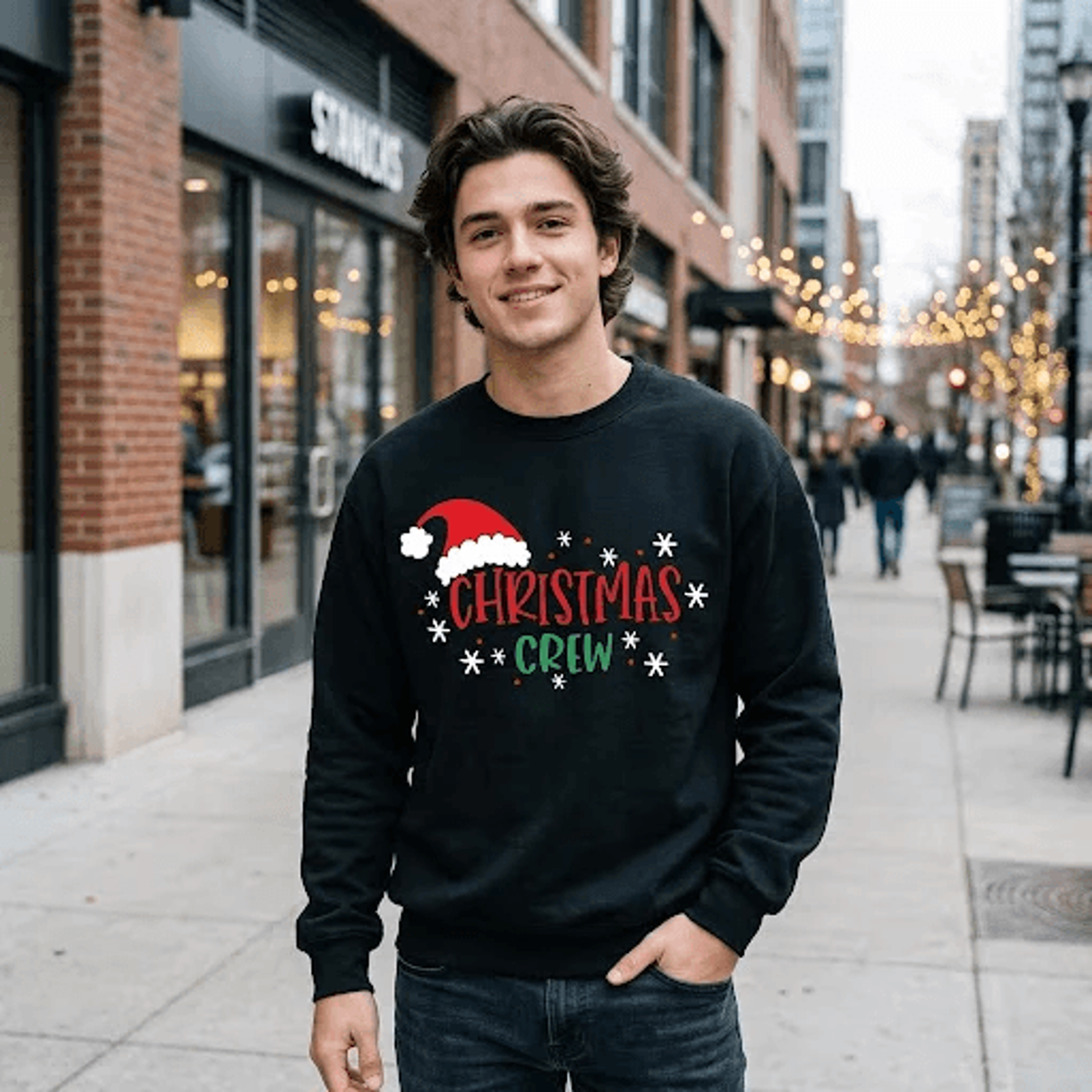 christmas crew sweatshirt, cute santa hat holiday crewneck, retro christmas sweater, festive matching family xmas gift