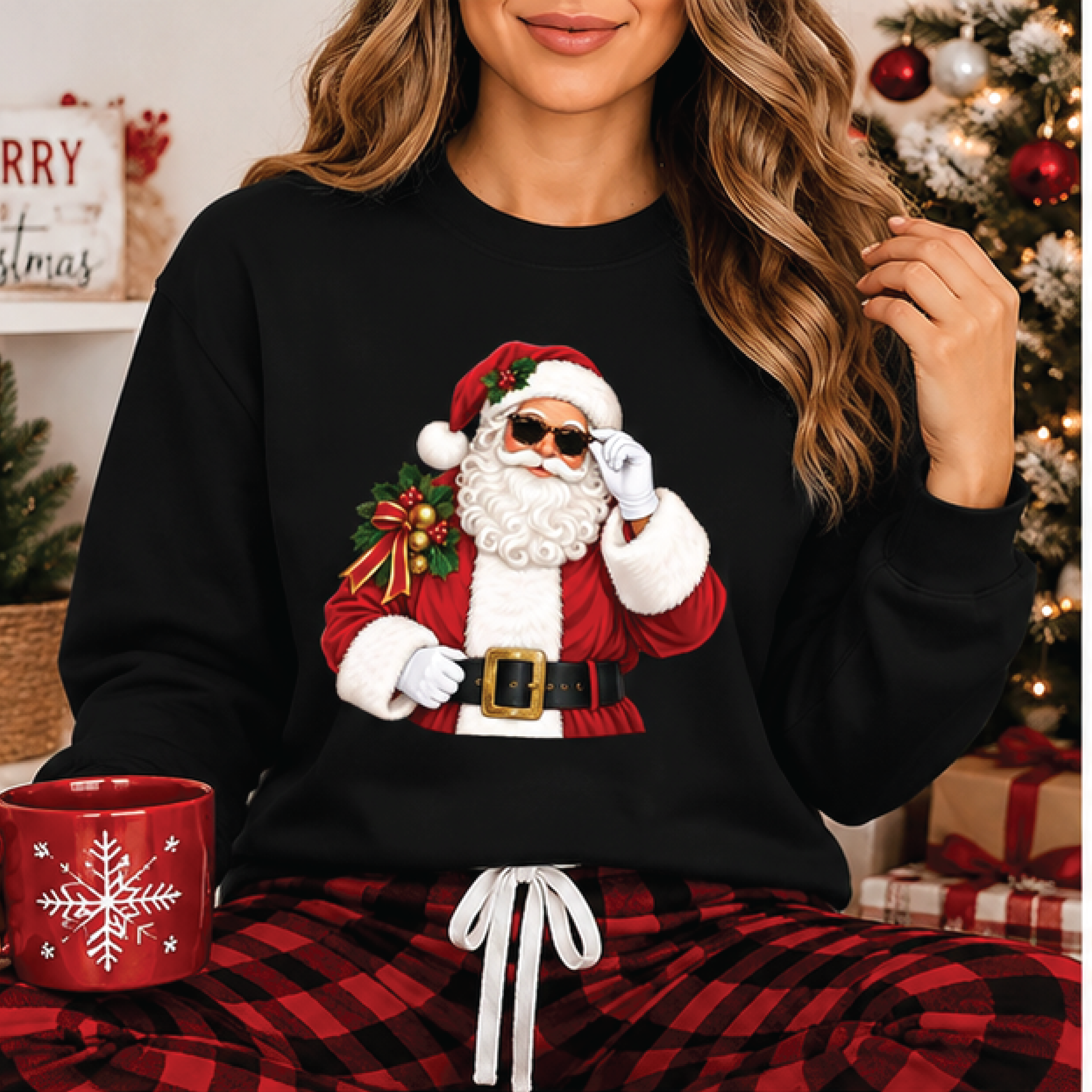 cool santa claus sweatshirt, santa with sunglasses christmas crewneck, funny holiday sweater, trendy xmas gift
