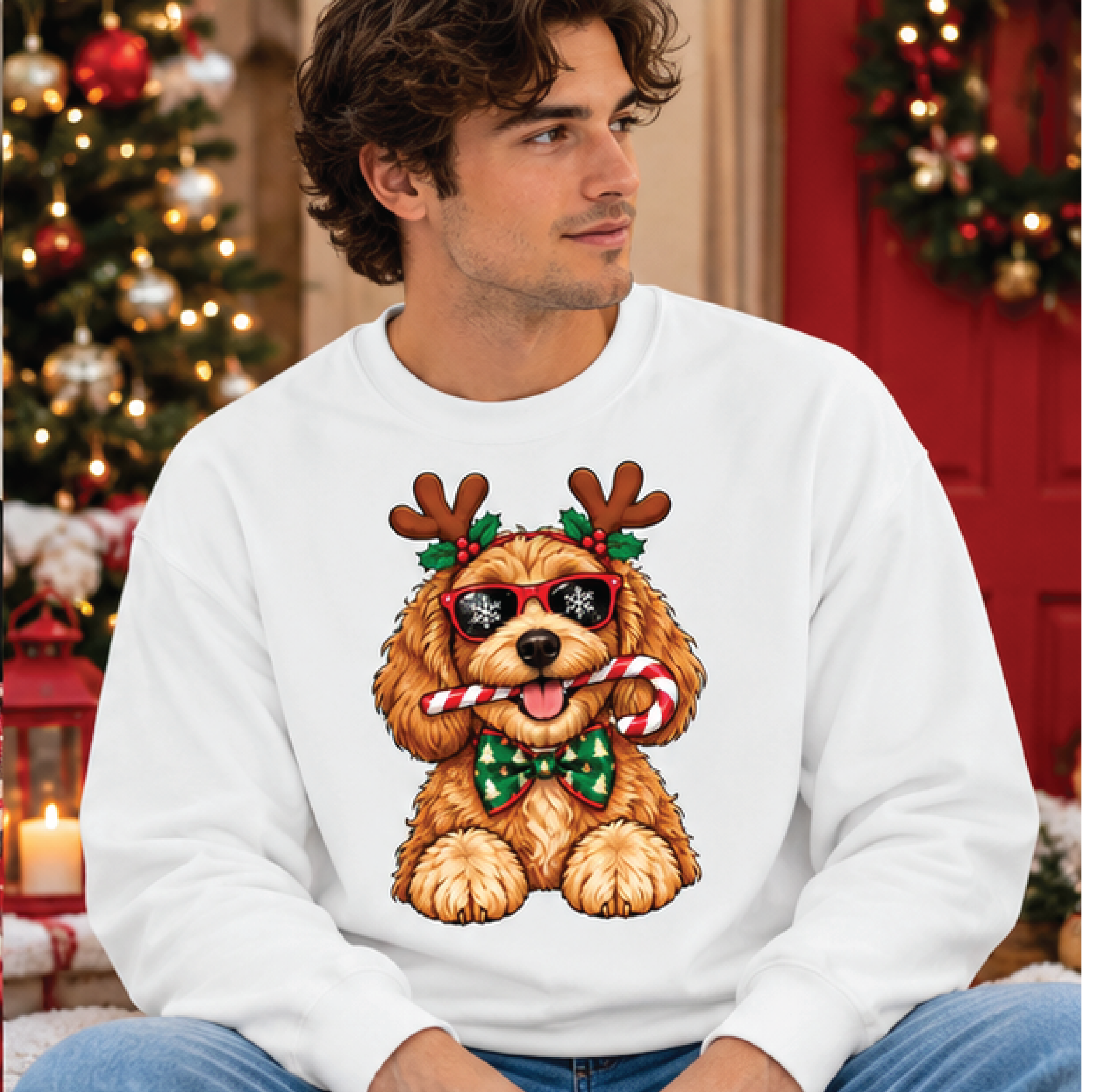 cute christmas dog sweatshirt, funny reindeer puppy holiday crewneck, festive dog lover christmas sweater, xmas gift