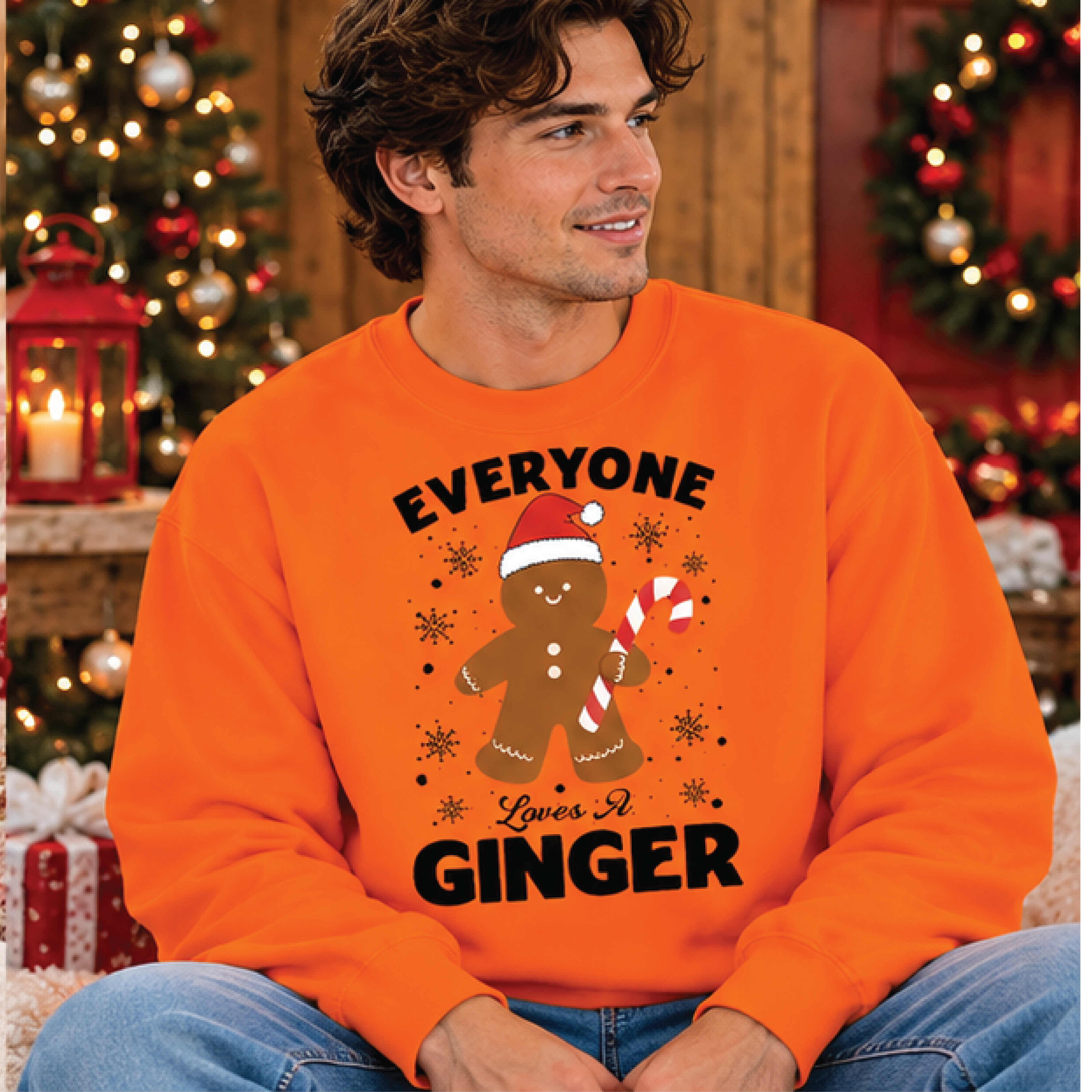 everyone loves a ginger christmas sweatshirt, funny gingerbread man holiday crewneck, cute christmas cookie sweater gift