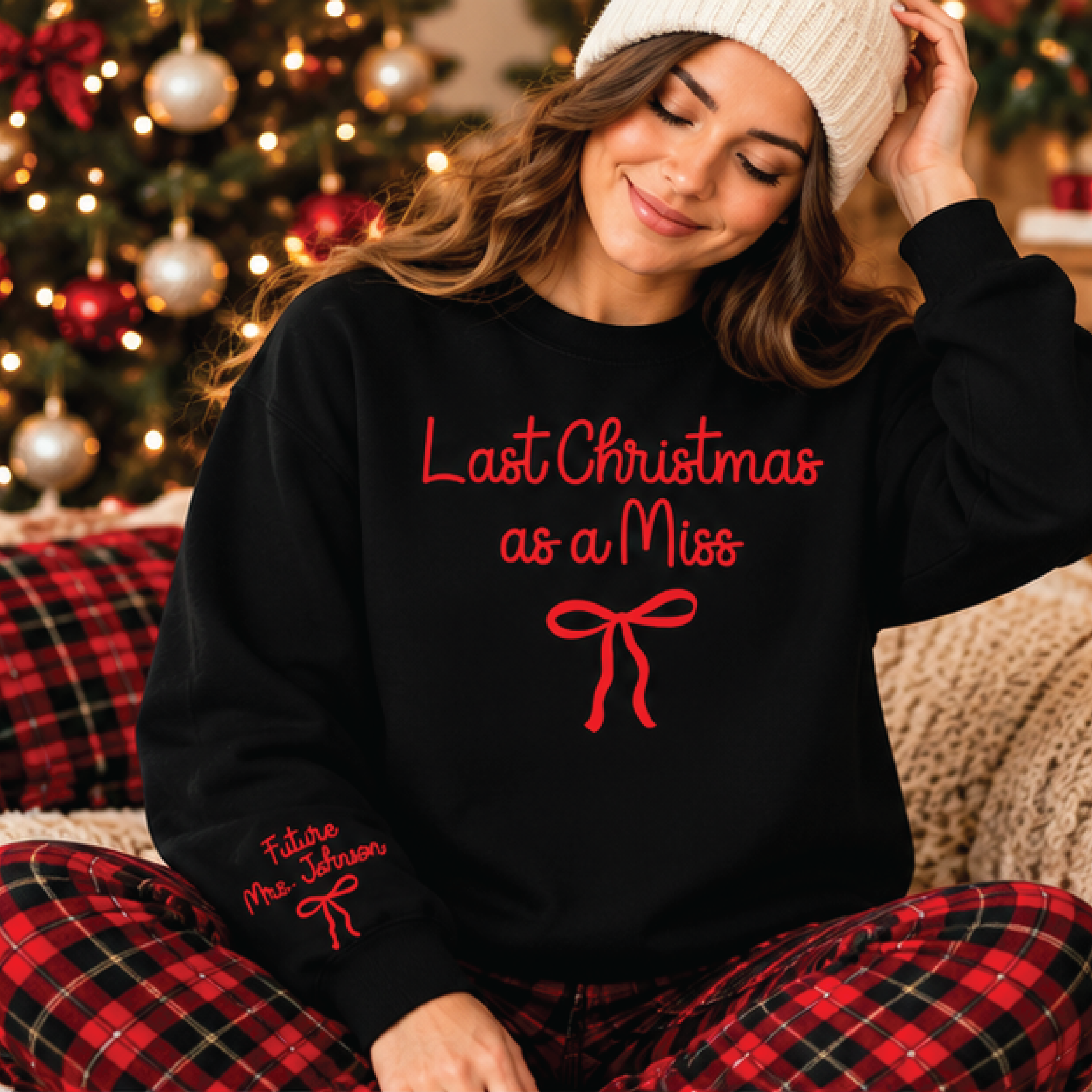 last christmas as a miss sweatshirt, personalized future mrs christmas crewneck, custom bridal bow sweater, engagement
