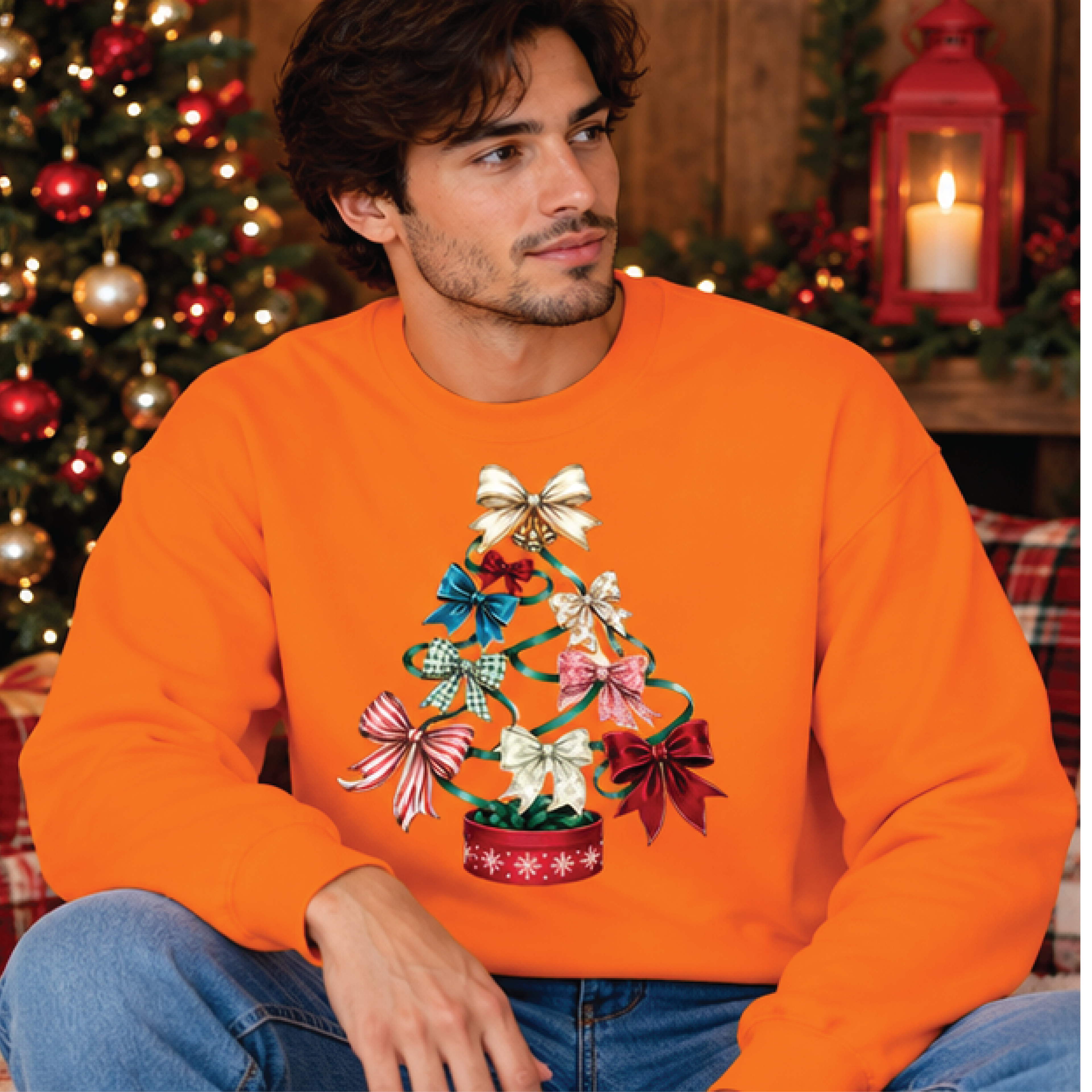 christmas bow tree sweatshirt, coquette ribbon christmas crewneck, cute colorful bows holiday sweater, festive gift