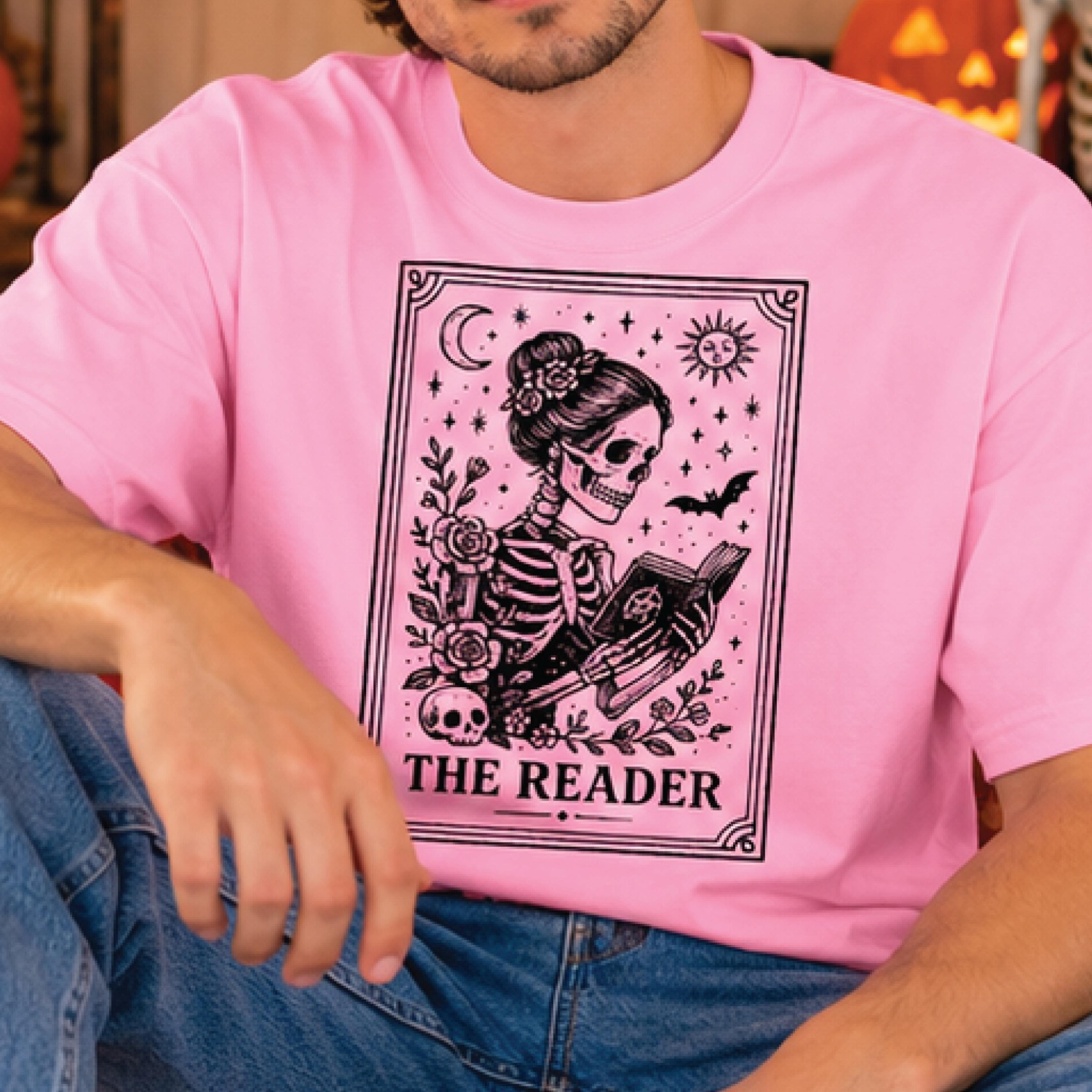 the reader skeleton shirt, gothic book lover tee, vintage tarot card t-shirt, spooky reading gift, halloween bookish