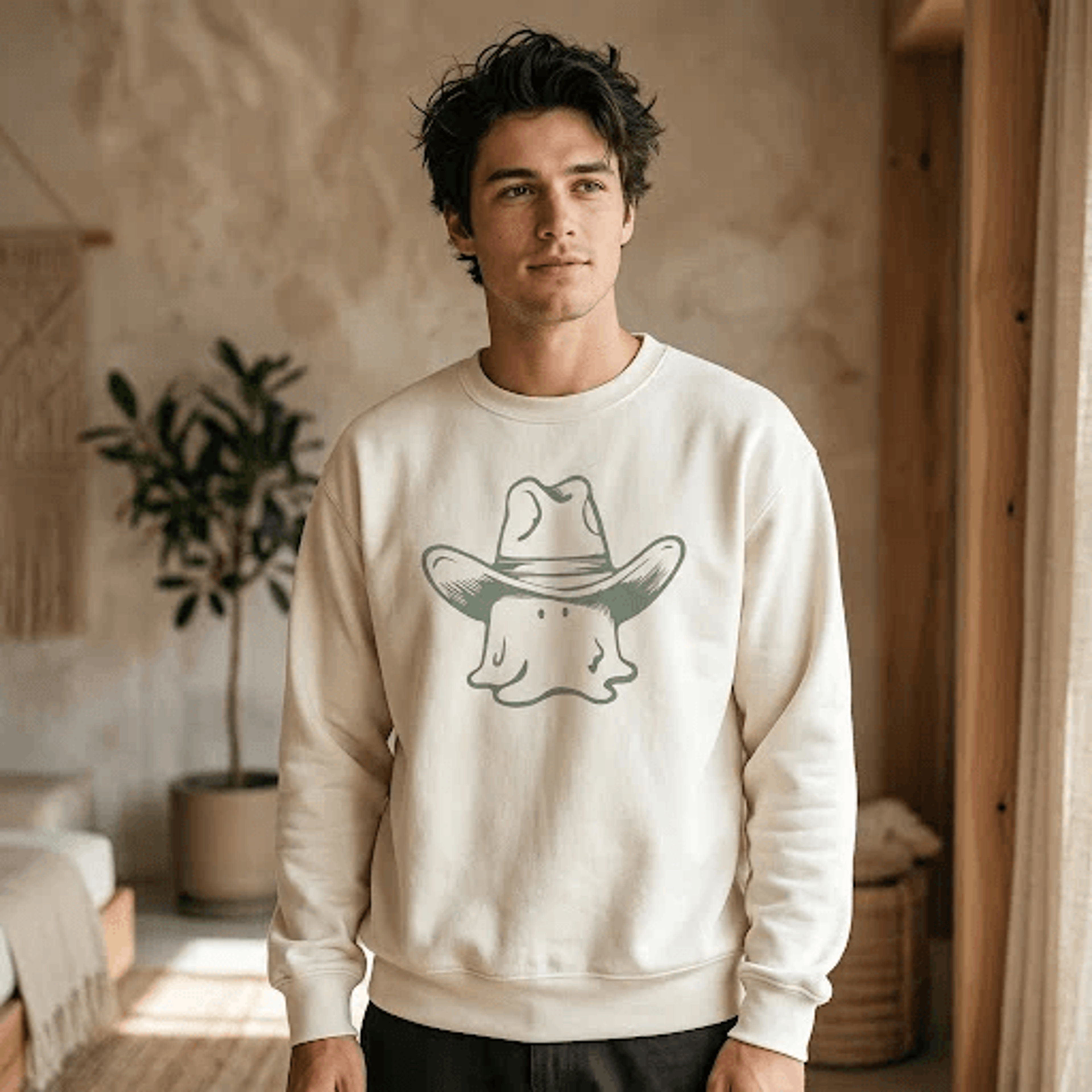 cute cowboy ghost sweatshirt, western halloween crewneck, minimalist cowgirl ghost sweater, spooky season fall gift