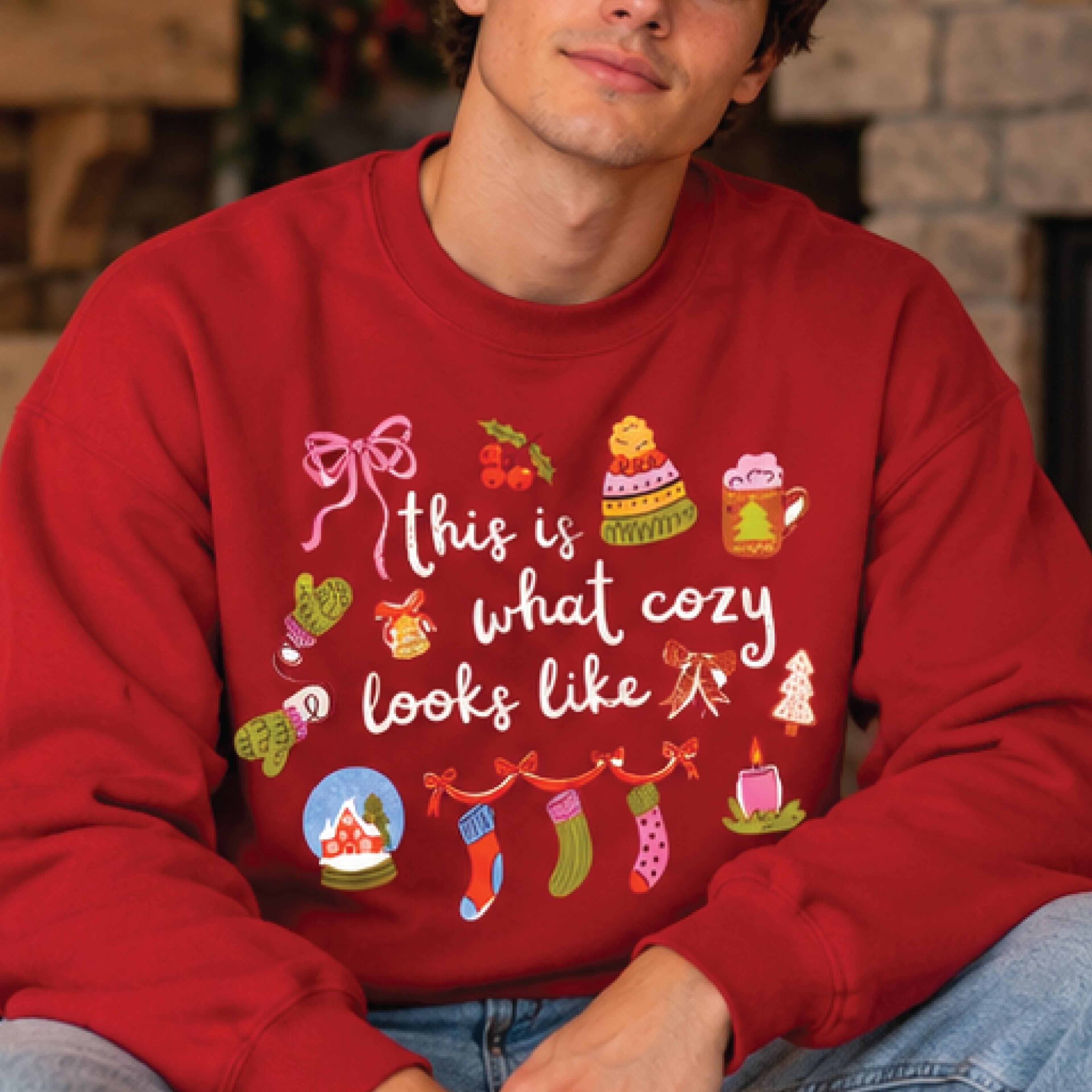 this is what cozy looks like christmas sweatshirt, cute holiday graphic crewneck, festive winter sweater, cozy christmas