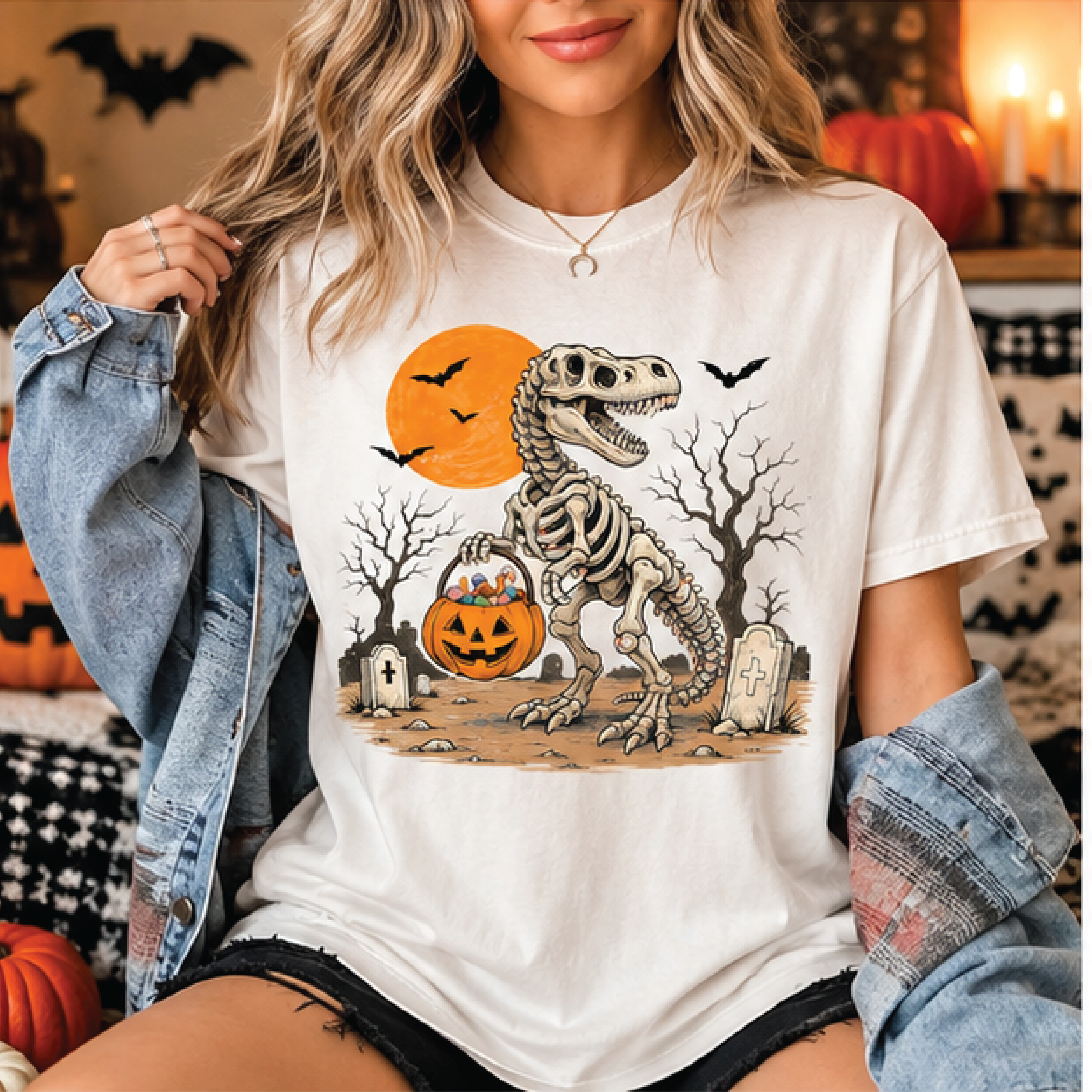 halloween dinosaur skeleton shirt, spooky t rex graphic tee, trick or treat pumpkin dinosaur t-shirt, retro halloween gi