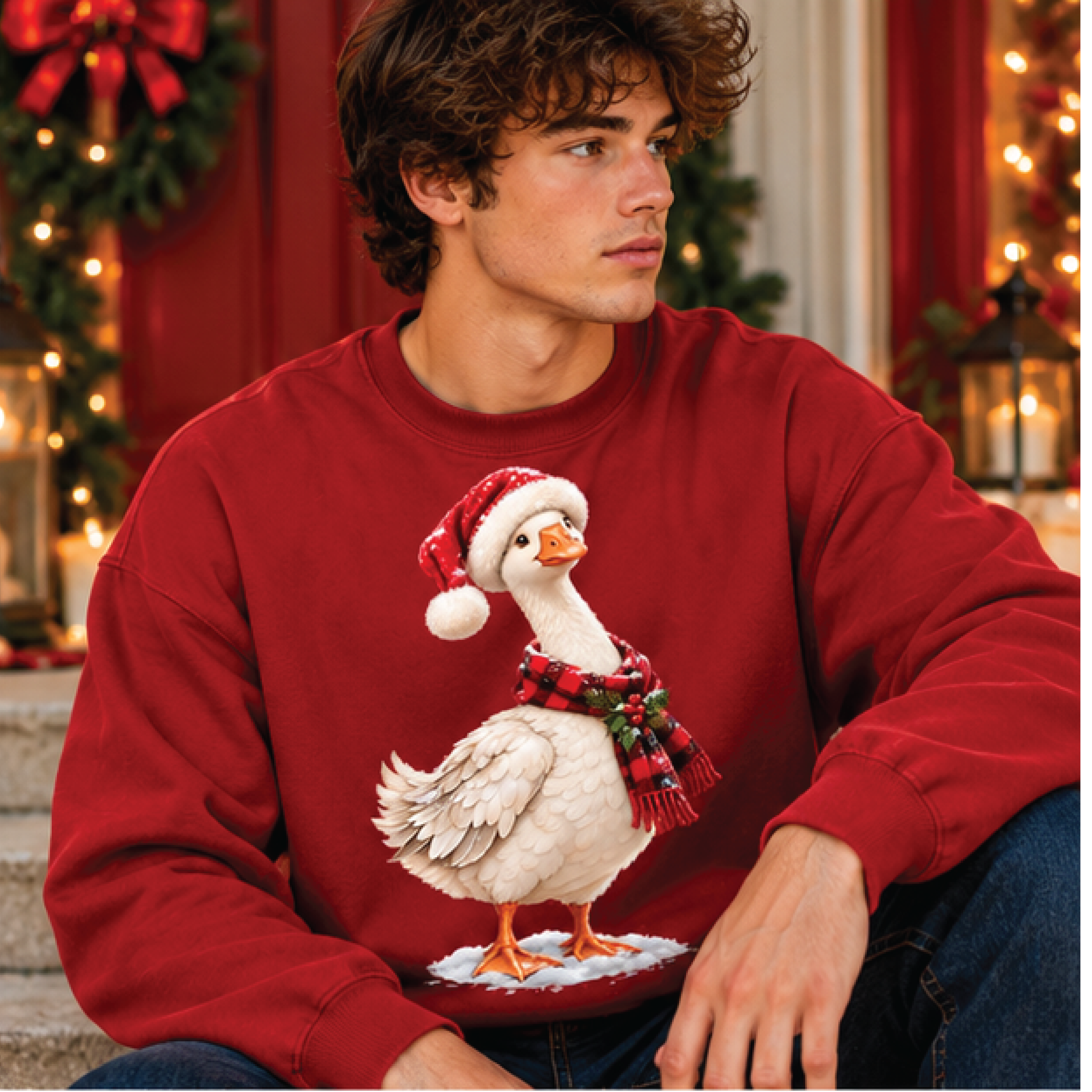 christmas goose sweatshirt, cute santa hat goose crewneck, cozy holiday pullover, funny goose christmas gift for women