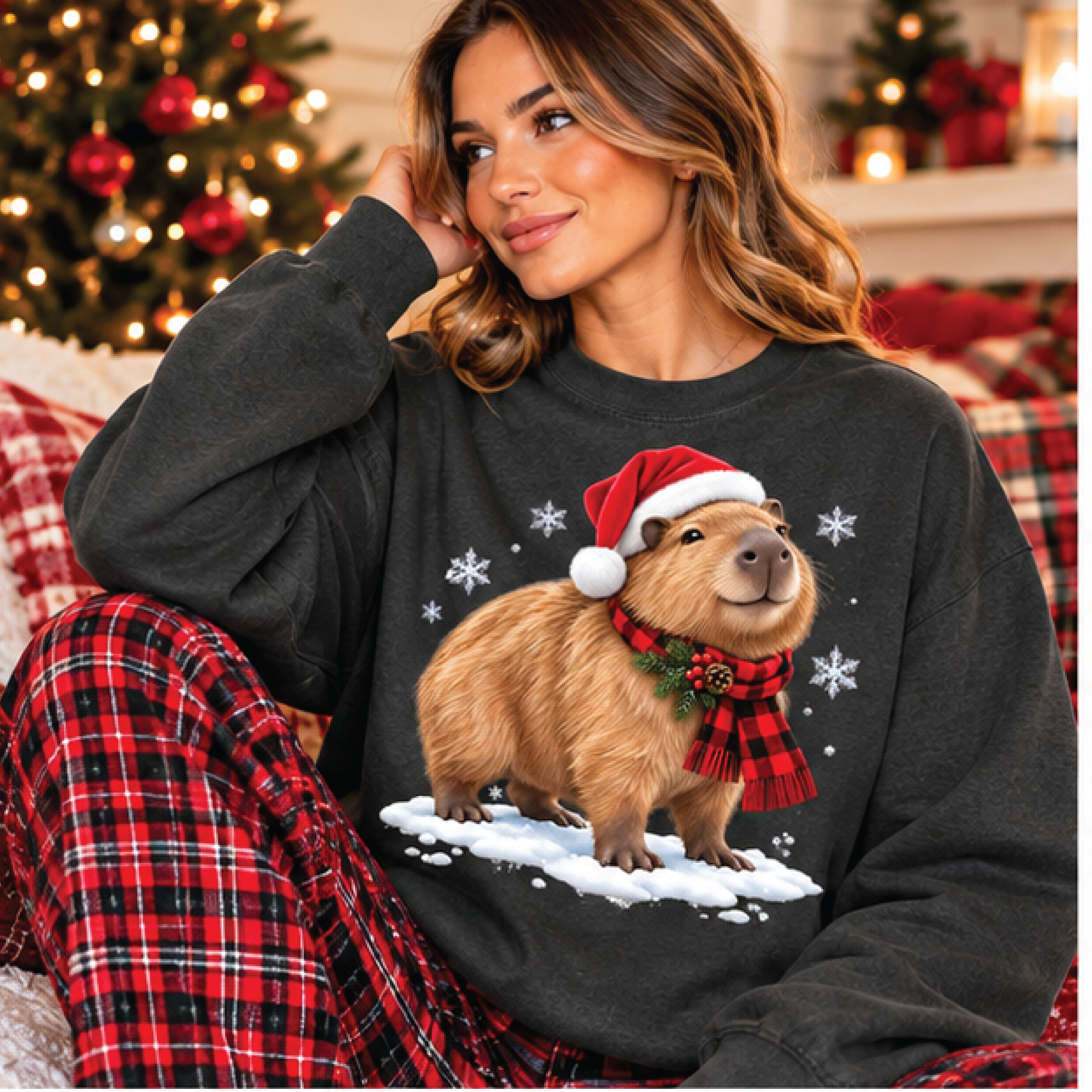 christmas capybara sweatshirt, cute santa capybara crewneck, cozy winter animal pullover, holiday gift for capybara love