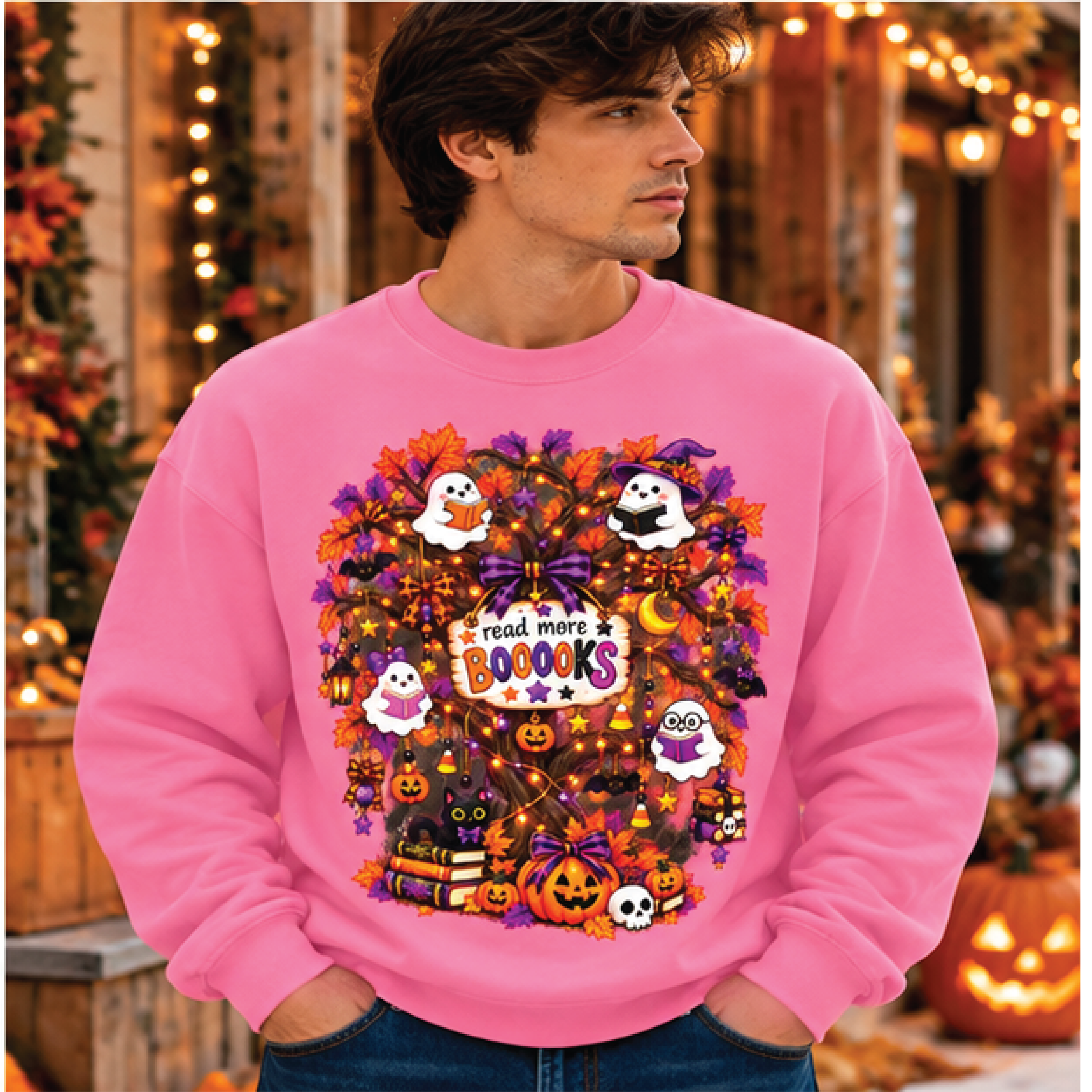 read more books halloween sweatshirt, cute ghost book lover crewneck, spooky reading shirt, fall bookworm gift